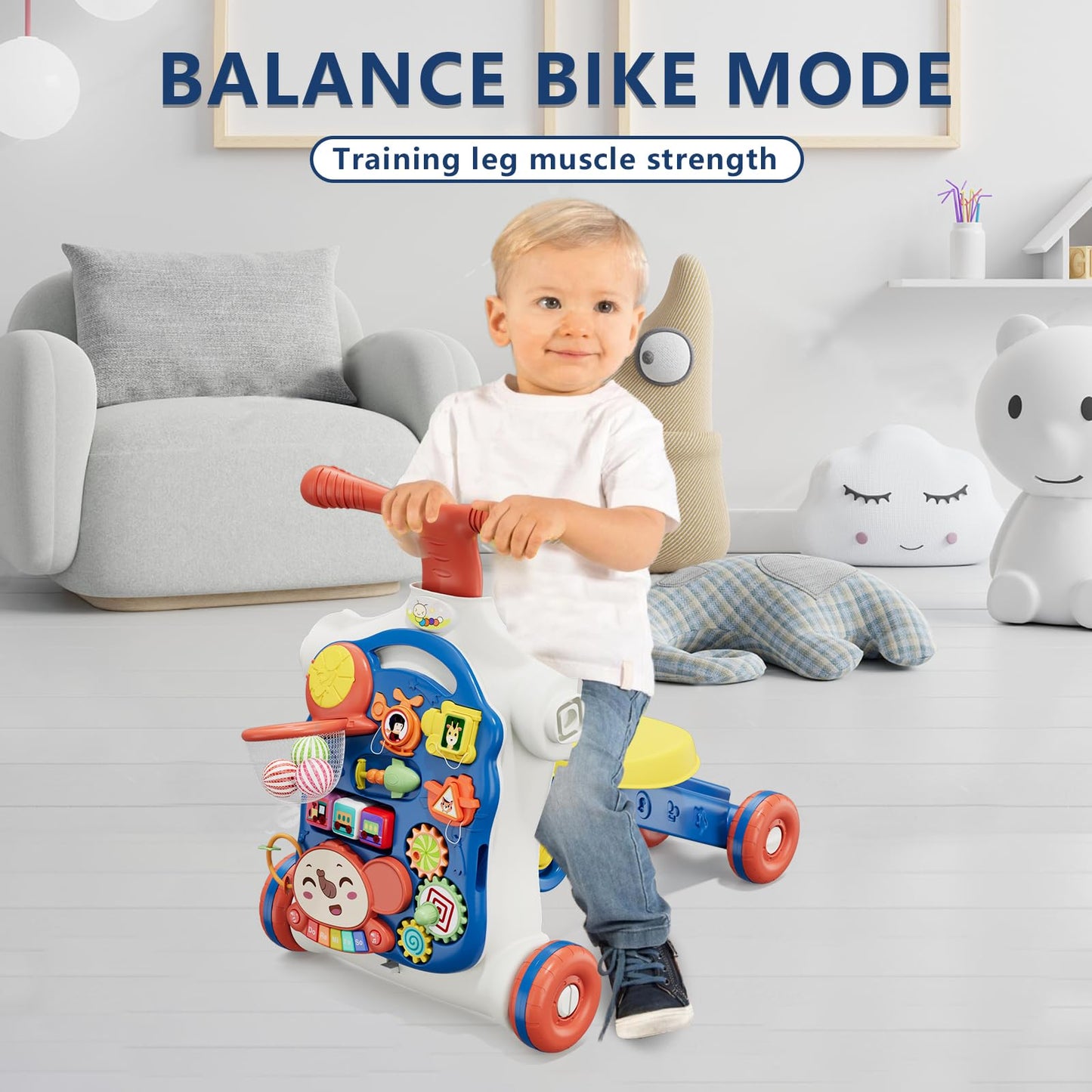 HYES 5 in 1 Baby Push Walker Blue – Sit-to-Stand Learning Toy for Toddlers