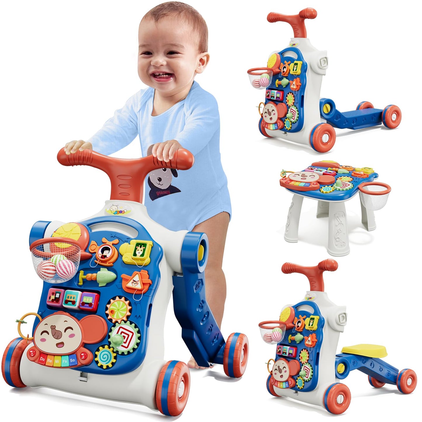 HYES 5 in 1 Baby Push Walker Blue – Sit-to-Stand Learning Toy for Toddlers