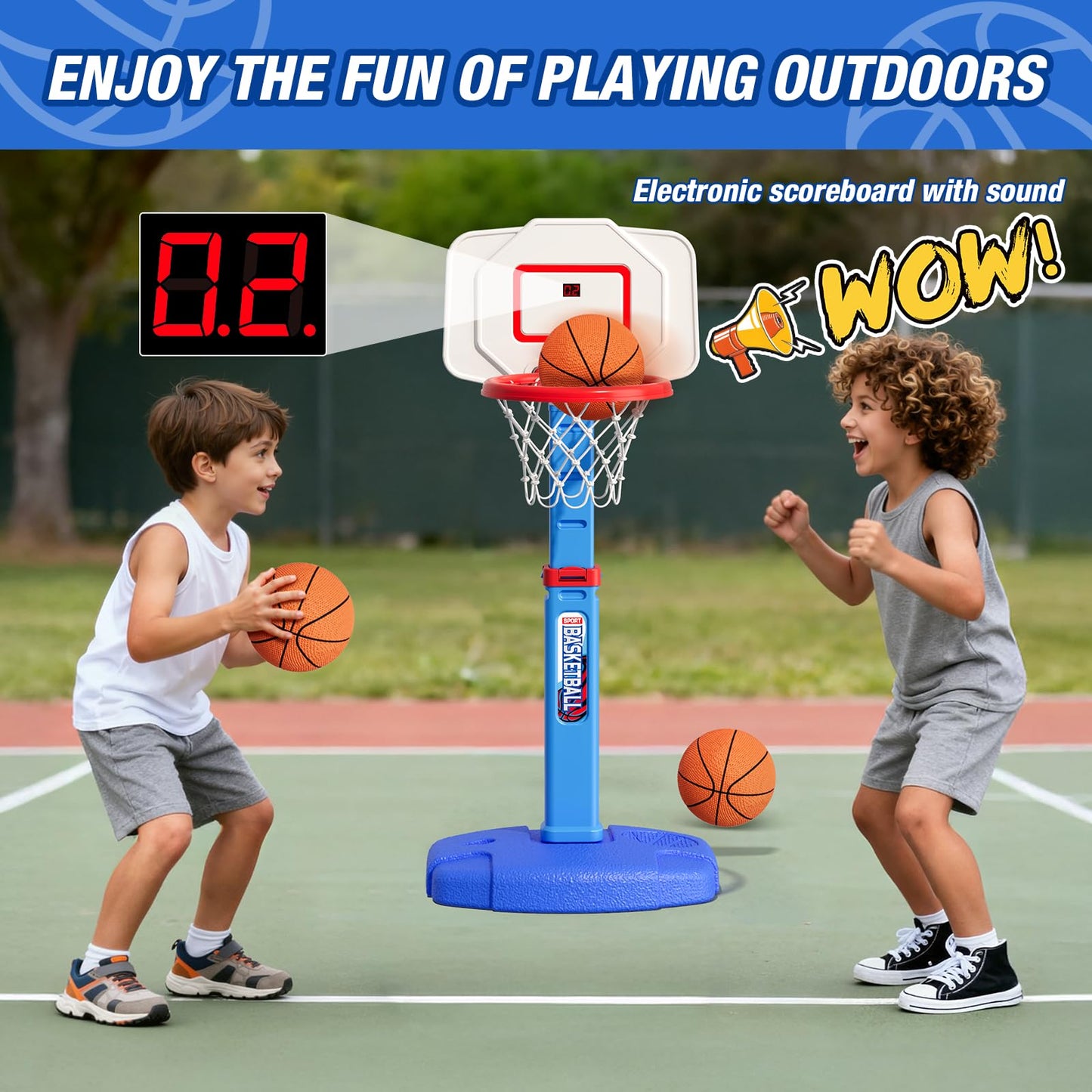 HYES Toddler Basketball Hoop with LED Rim & Scoreboard – Adjustable Indoor/Outdoor Mini Hoop