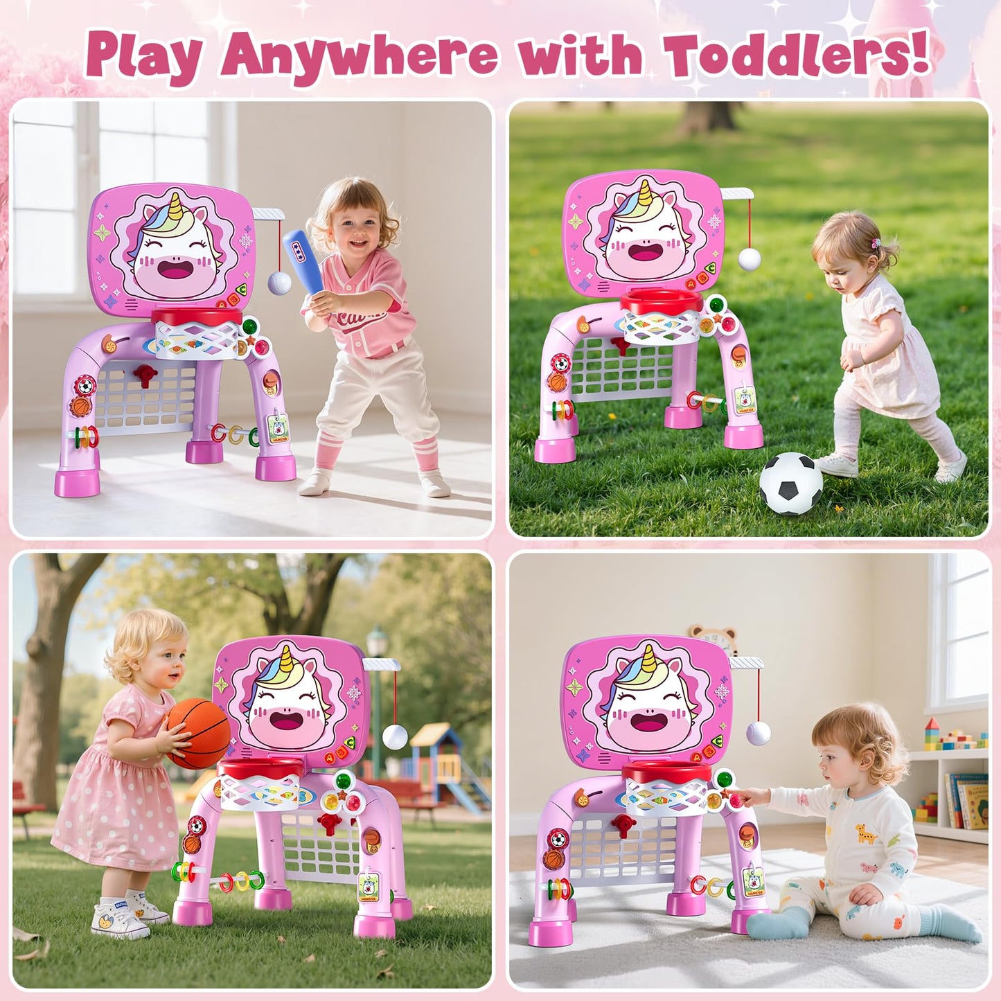 HYES Toddler 3-in-1 Basketball Hoop, Soccer Goal & Montessori Learning Toy Set for Ages 1–3