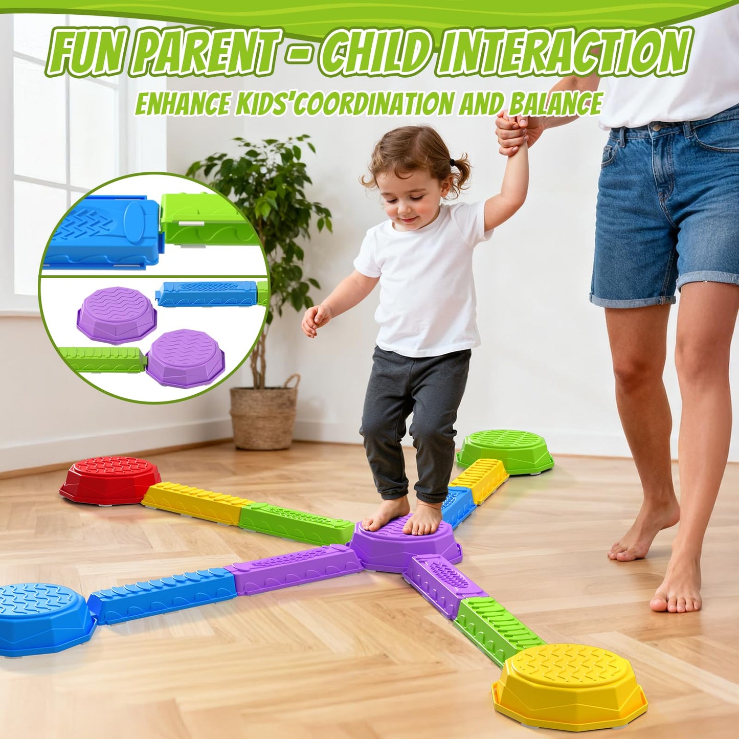 HYES Balance Beams & Stepping Stones — Sensory Obstacle Course Toys for Kids 3-5