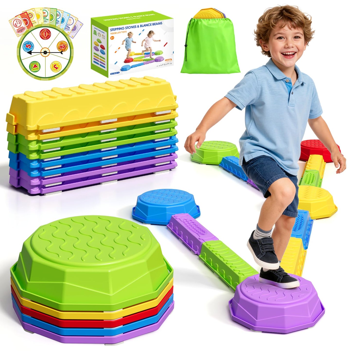 HYES Balance Beams & Stepping Stones — Sensory Obstacle Course Toys for Kids 3-5