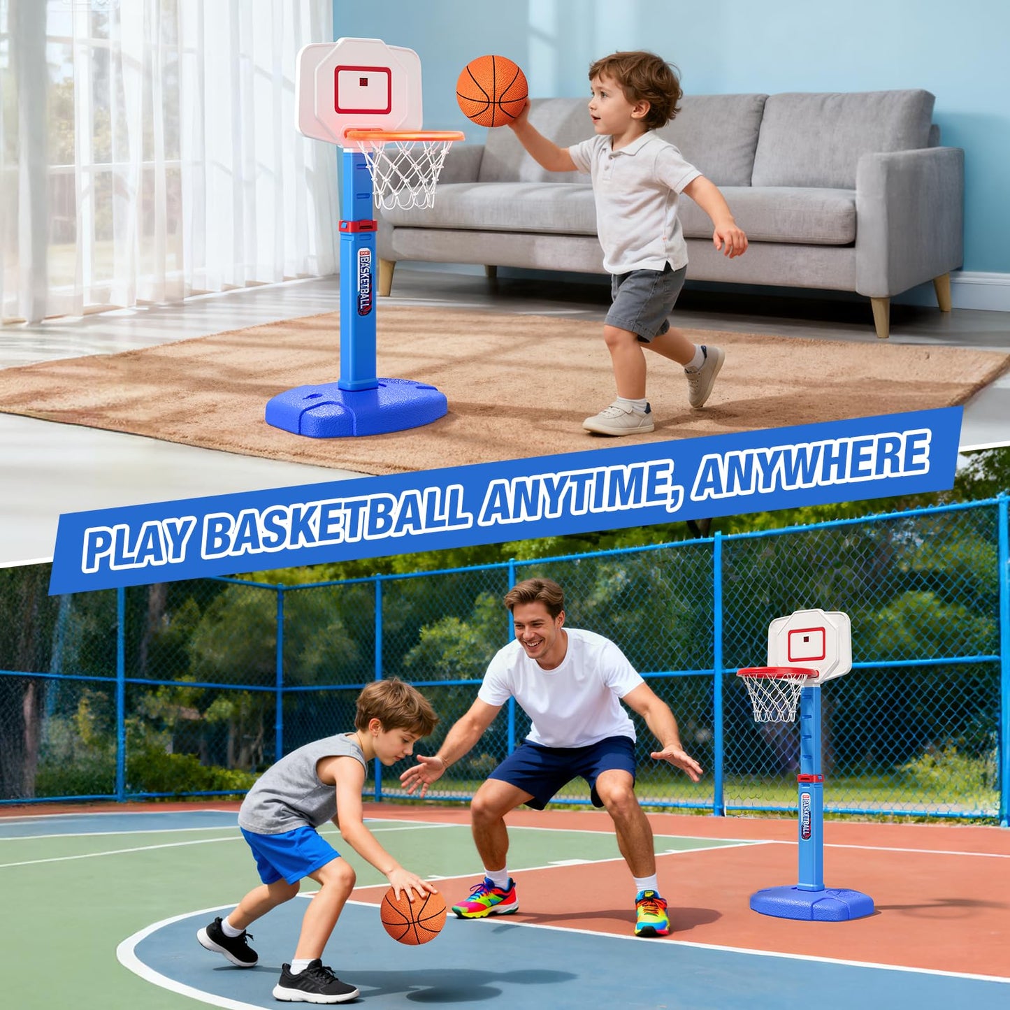 HYES Toddler Basketball Hoop with LED Rim & Scoreboard – Adjustable Indoor/Outdoor Mini Hoop