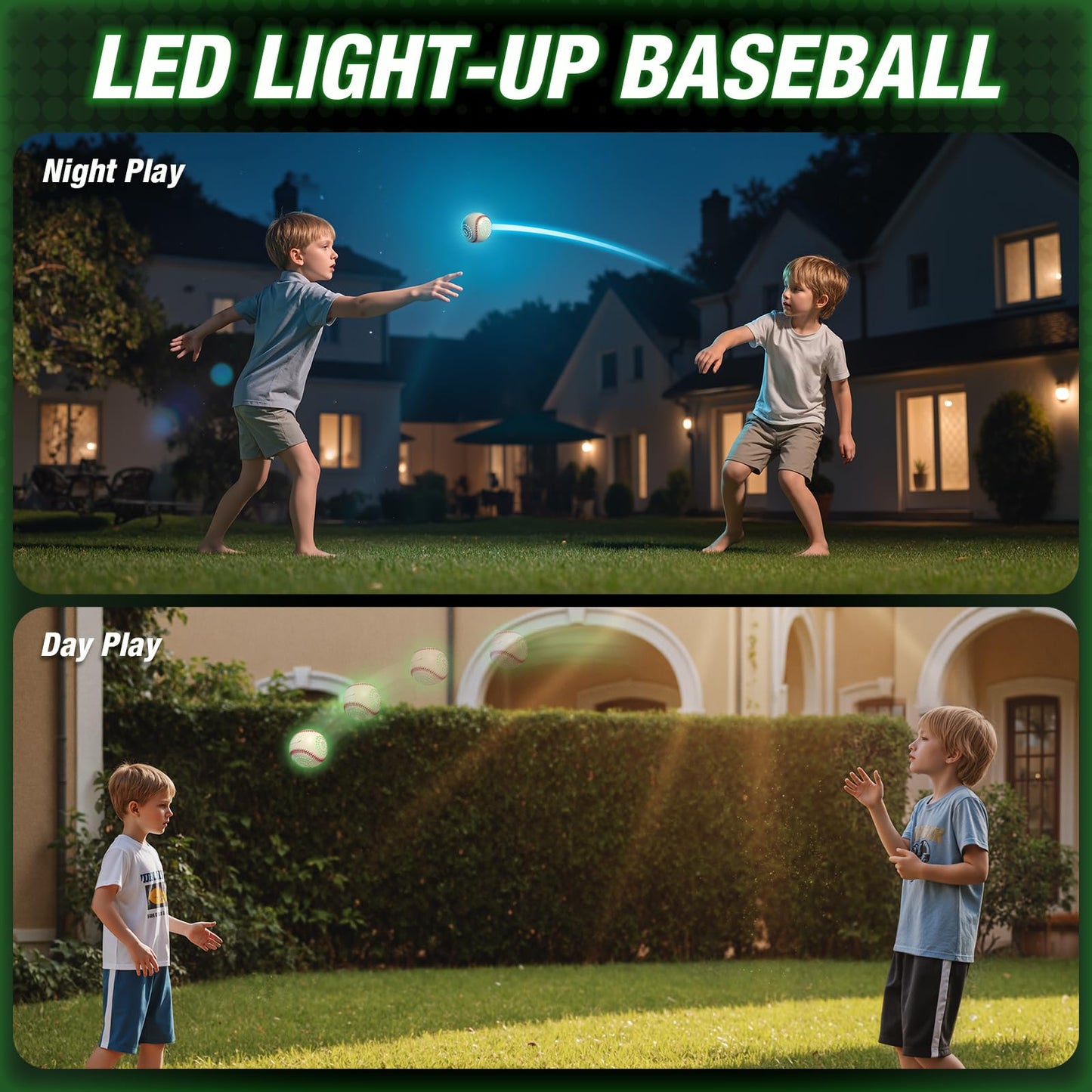 HYES Light Up Baseball with LED – 9 Lighting Modes, Rechargeable Glow in the Dark Official Size Leather Baseball