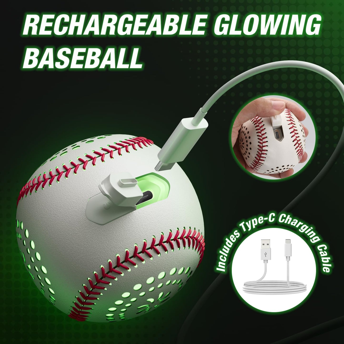 HYES Light Up Baseball with LED – 9 Lighting Modes, Rechargeable Glow in the Dark Official Size Leather Baseball