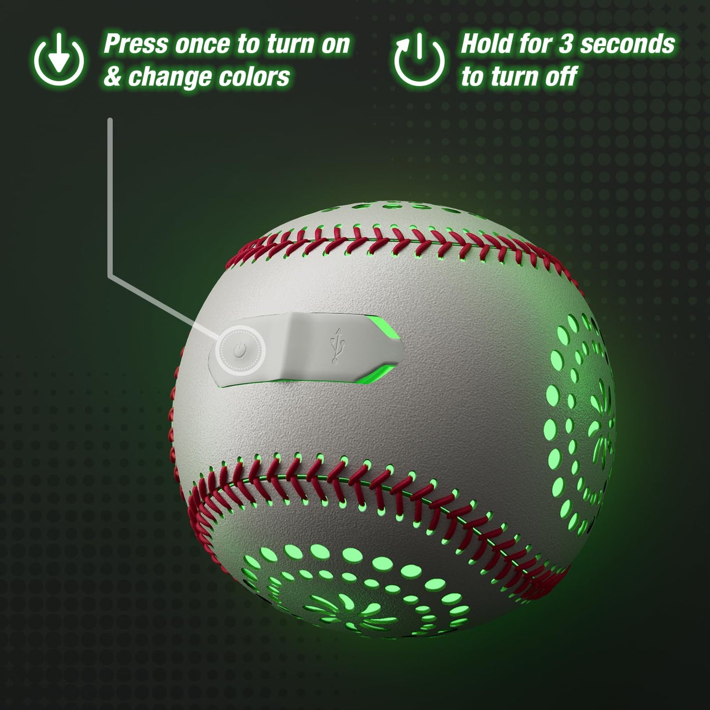 HYES Light Up Baseball with LED – 9 Lighting Modes, Rechargeable Glow in the Dark Official Size Leather Baseball