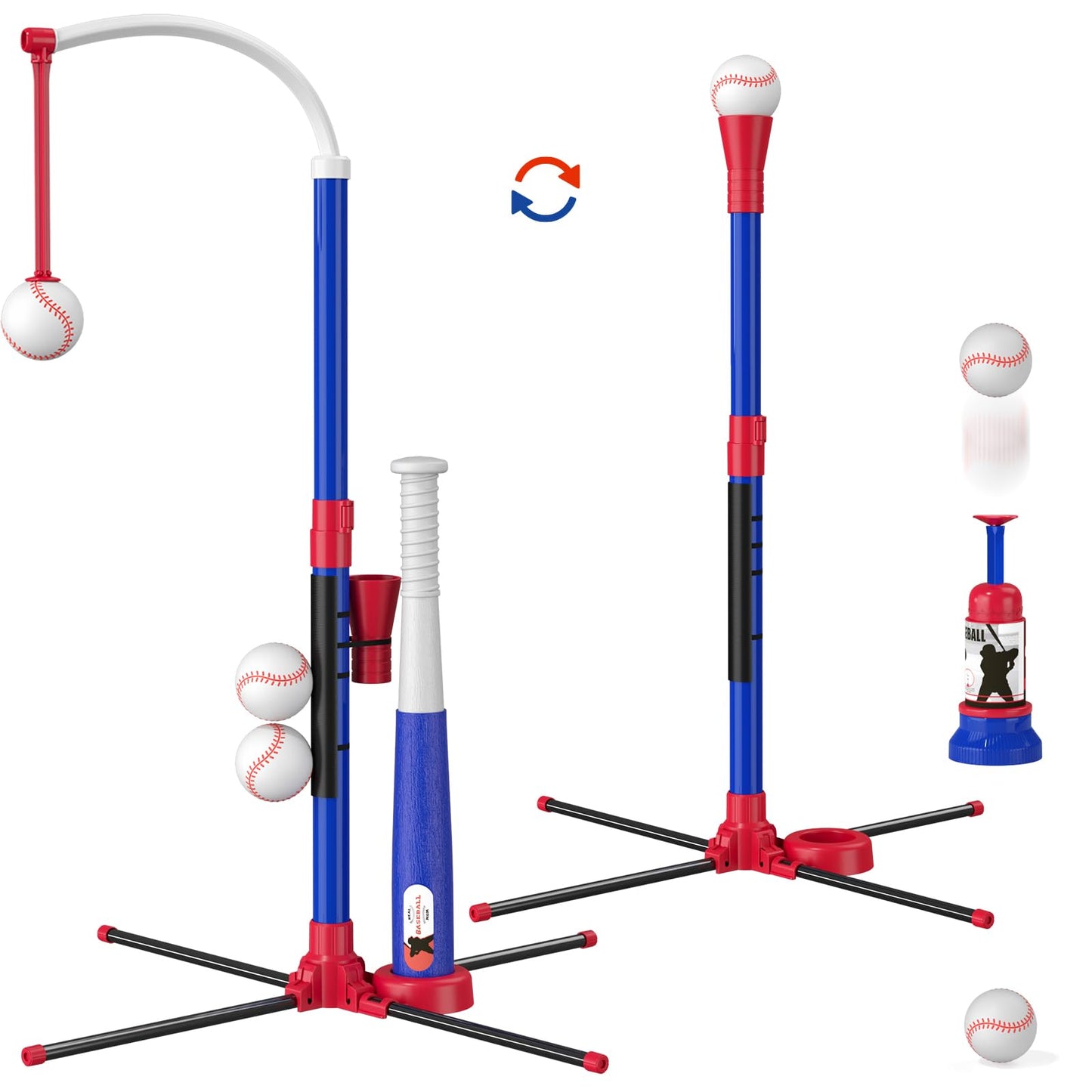 HYES 3-in-1 Baseball Set for Kids 3-5 | Adjustable Tee, Ball Launcher & Softballs – Indoor/Outdoor (Blue)