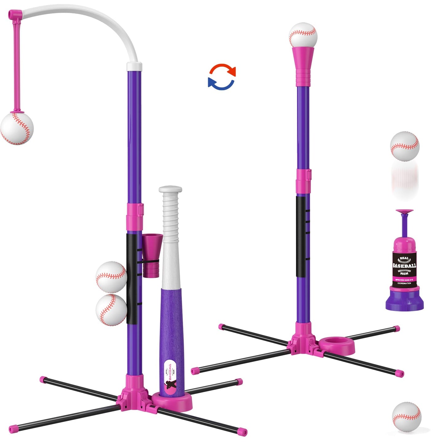 HYES Baseball Set: 3 Ways to Play, Adjustable Height, Safe & Sturdy