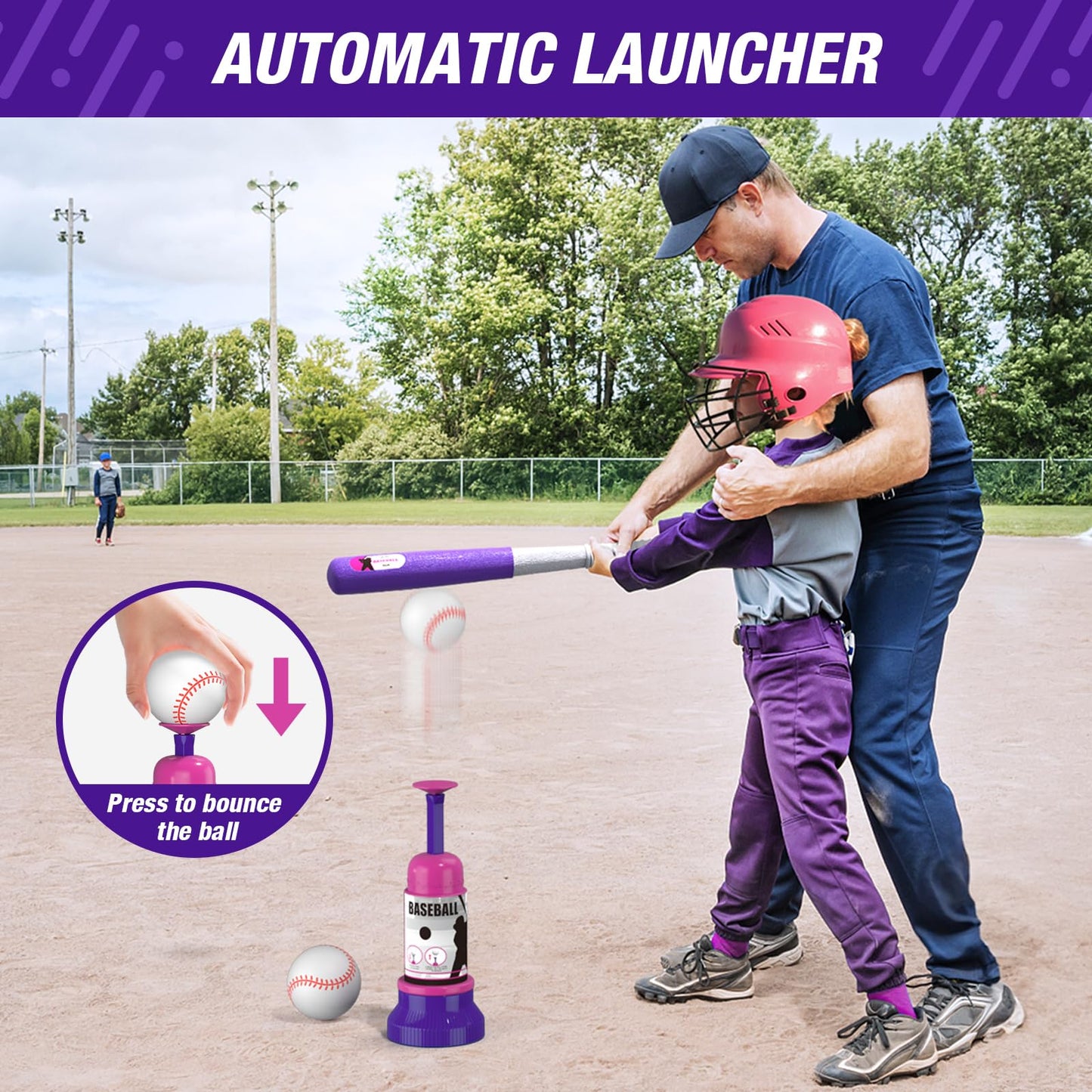 HYES Baseball Set: 3 Ways to Play, Adjustable Height, Safe & Sturdy