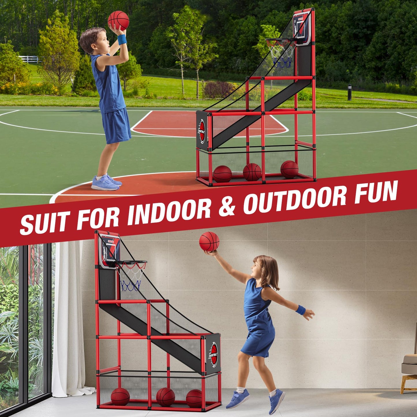 HYES Basketball Arcade Game – Indoor/Outdoor Hoop with 4 Balls