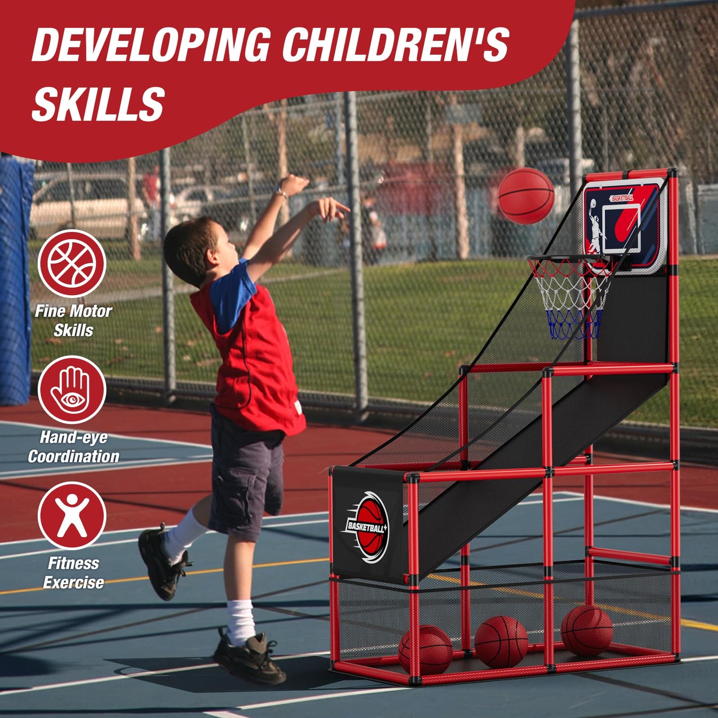 HYES Basketball Arcade Game – Indoor/Outdoor Hoop with 4 Balls