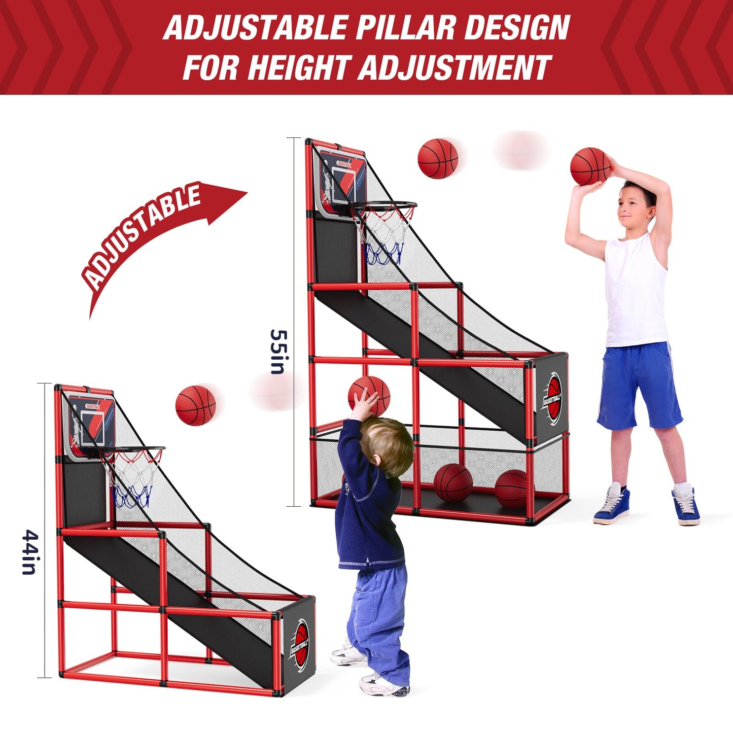 HYES Basketball Arcade Game – Indoor/Outdoor Hoop with 4 Balls