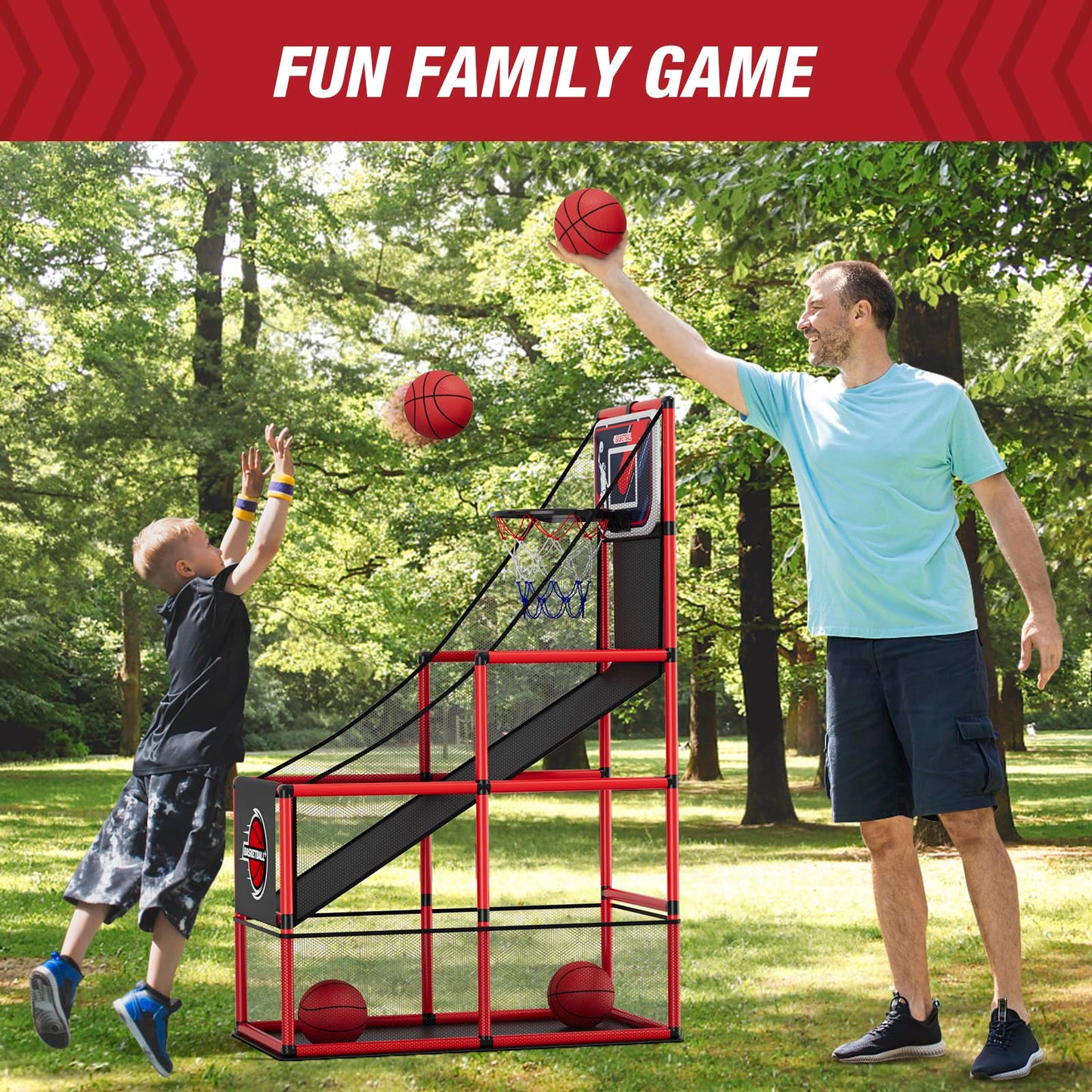 HYES Basketball Arcade Game – Indoor/Outdoor Hoop with 4 Balls