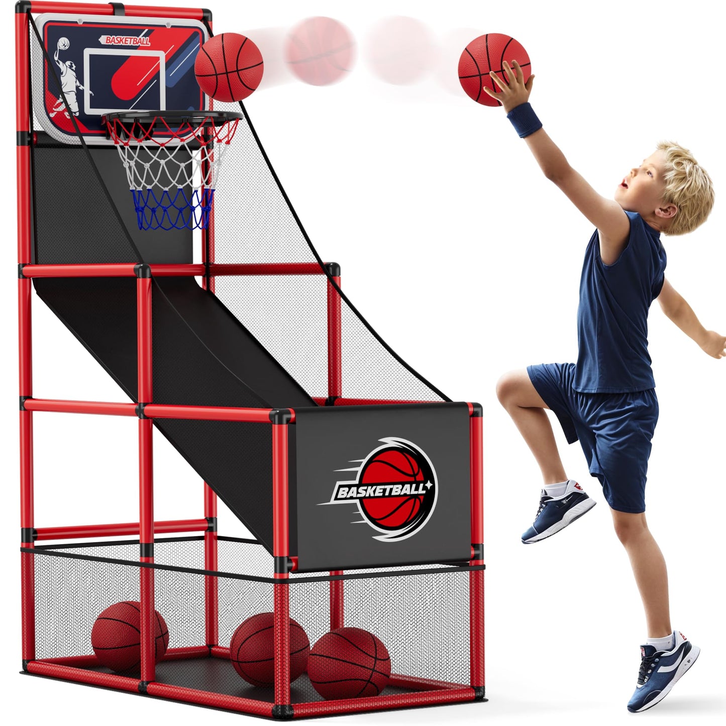 HYES Basketball Arcade Game – Indoor/Outdoor Hoop with 4 Balls