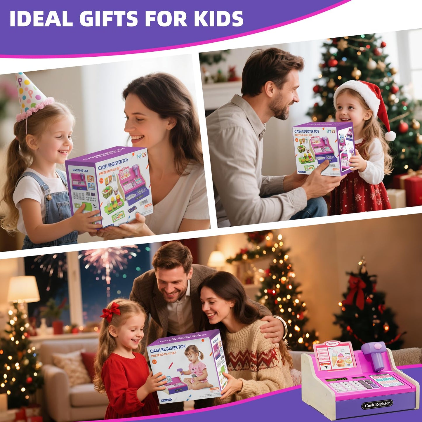 HYES Cash Registers for Kids – Rechargeable Pink Pretend Play Market & Fast Food