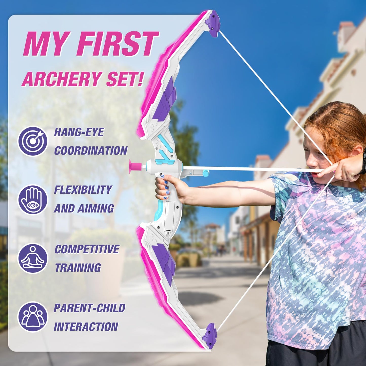 HYES LED Unicorn Archery Set for Kids – 2 Bows, Glow Target, 24 Arrows