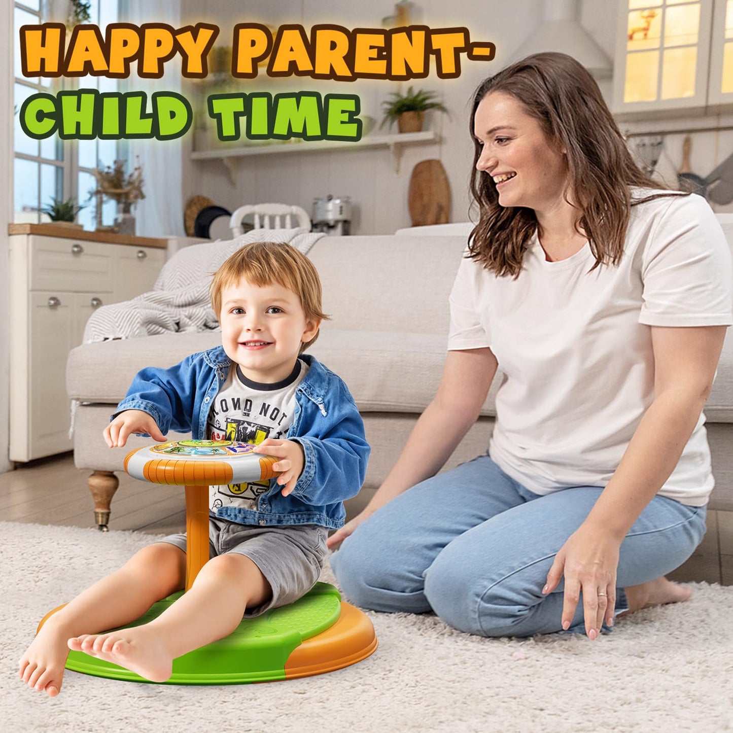 HYES Dinosaur Sit and Spin Toy for Toddlers 1-3 — 360° Spin, LED Lights & Music