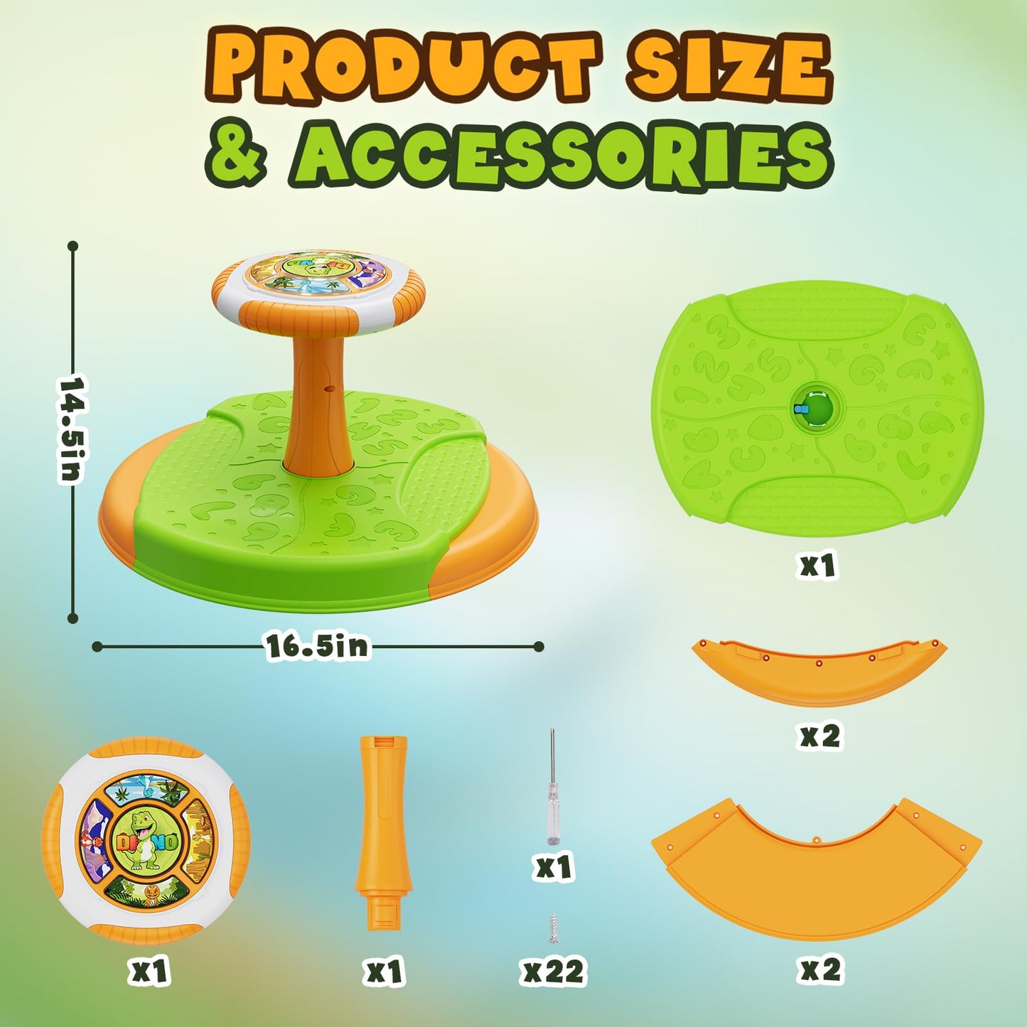 HYES Dinosaur Sit and Spin Toy for Toddlers 1-3 — 360° Spin, LED Lights & Music