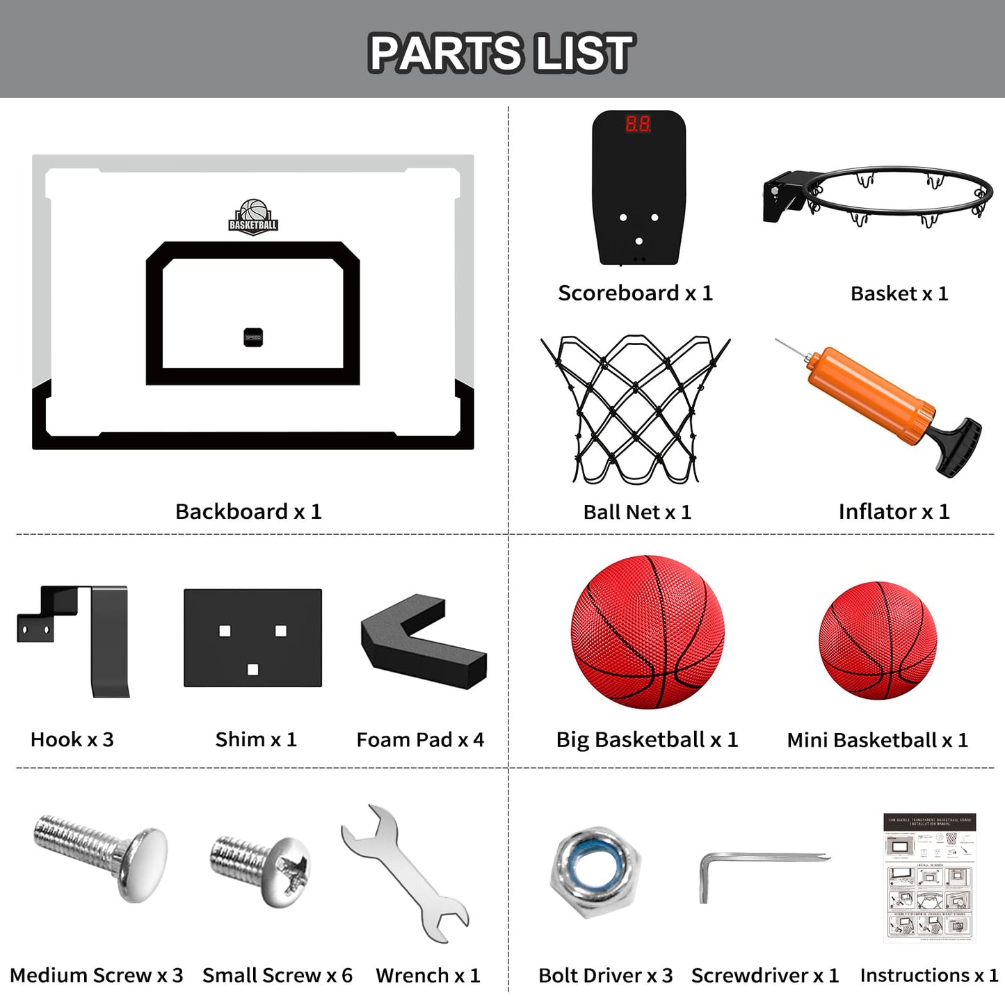 HYES 24x16 Large Indoor Basketball Hoop – Over-The-Door with Electronic Scoreboard