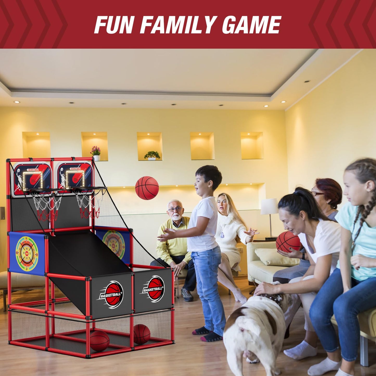 HYES 2-in-1 Dual Shot Basketball Arcade Game with LED Scoreboard & Dart Boards – Indoor/Outdoor Kids Sport Toy