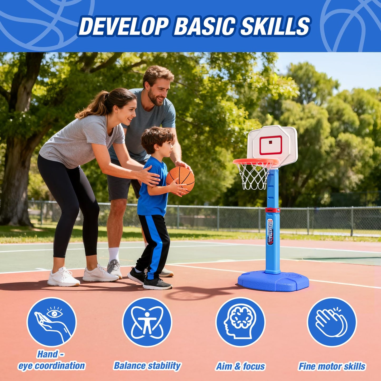 HYES Toddler Basketball Hoop with LED Rim & Scoreboard – Adjustable Indoor/Outdoor Mini Hoop