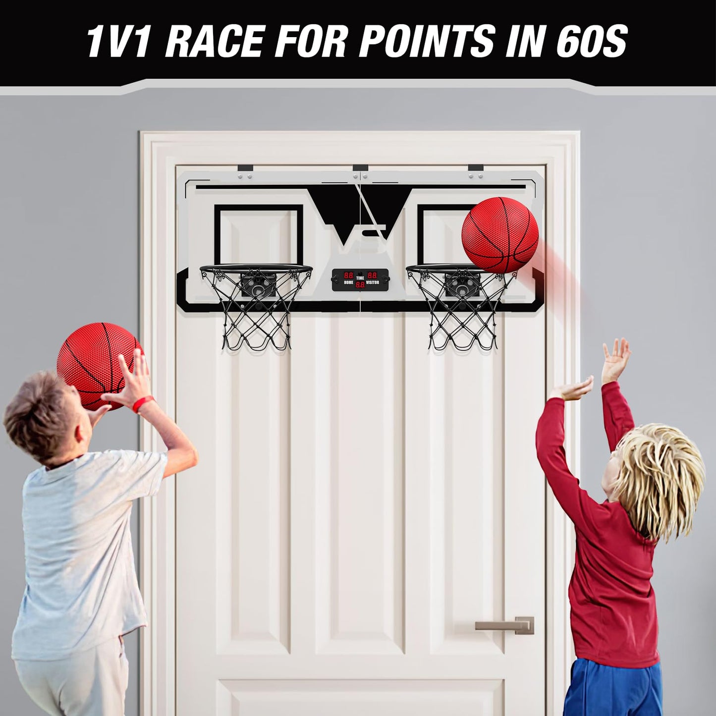 HYES 2-Player Over-Door Mini Basketball Game with Electronic Scoreboard | Dual Shot Hoop