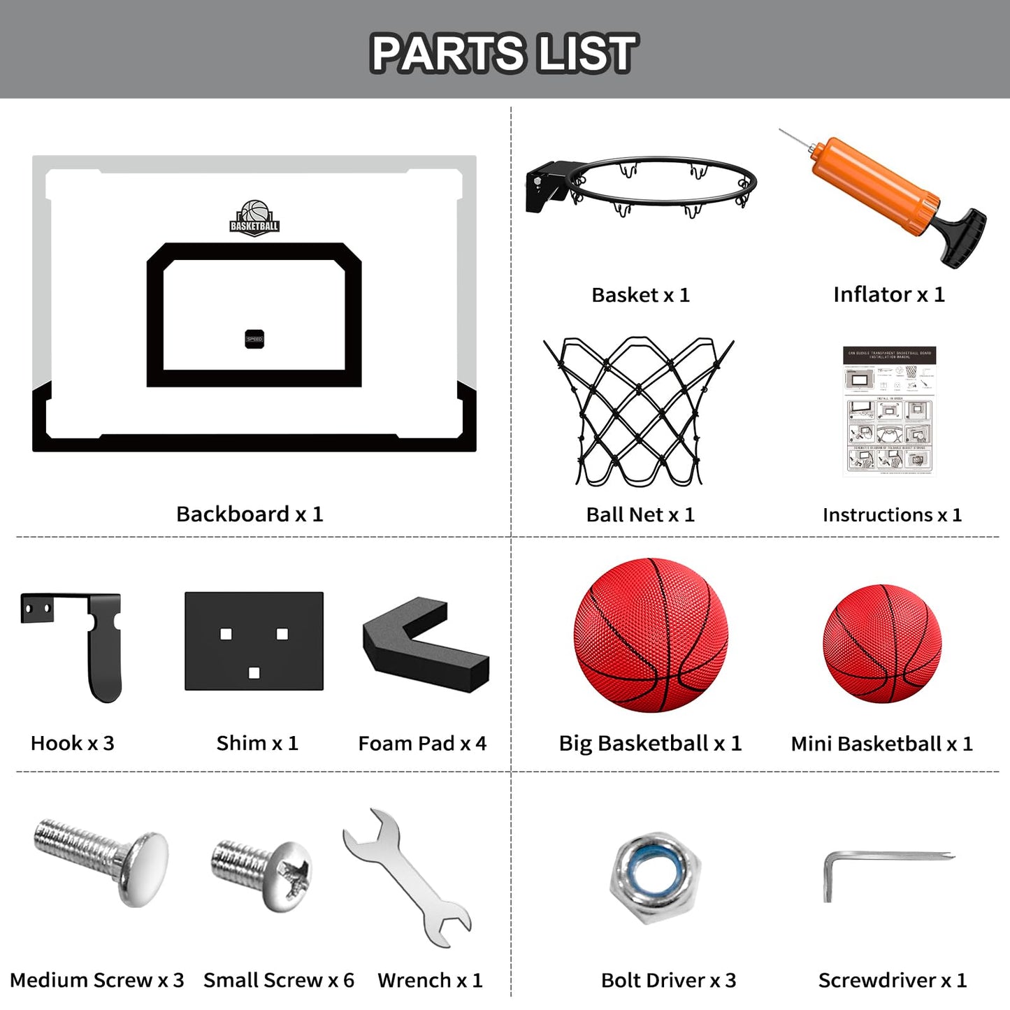 HYES 24x16 Large Indoor Basketball Hoop – Over-the-Door Backboard, Sturdy Rim, Fun Gift for Adults & Kids | Black