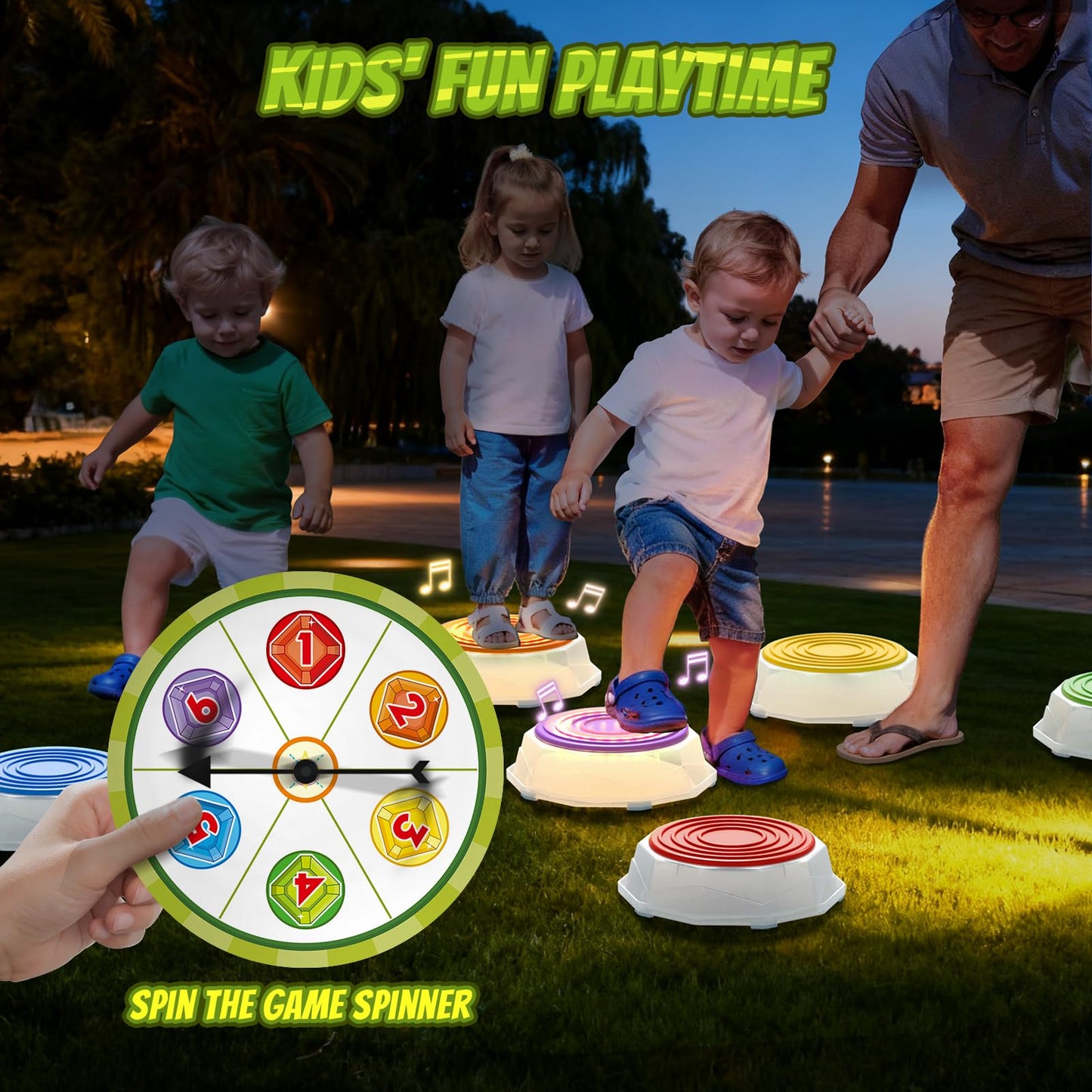 HYES Light Up Stepping Stones for Kids – 6 Pack Musical, Non-Slip, Stackable Toddler Obstacle Course