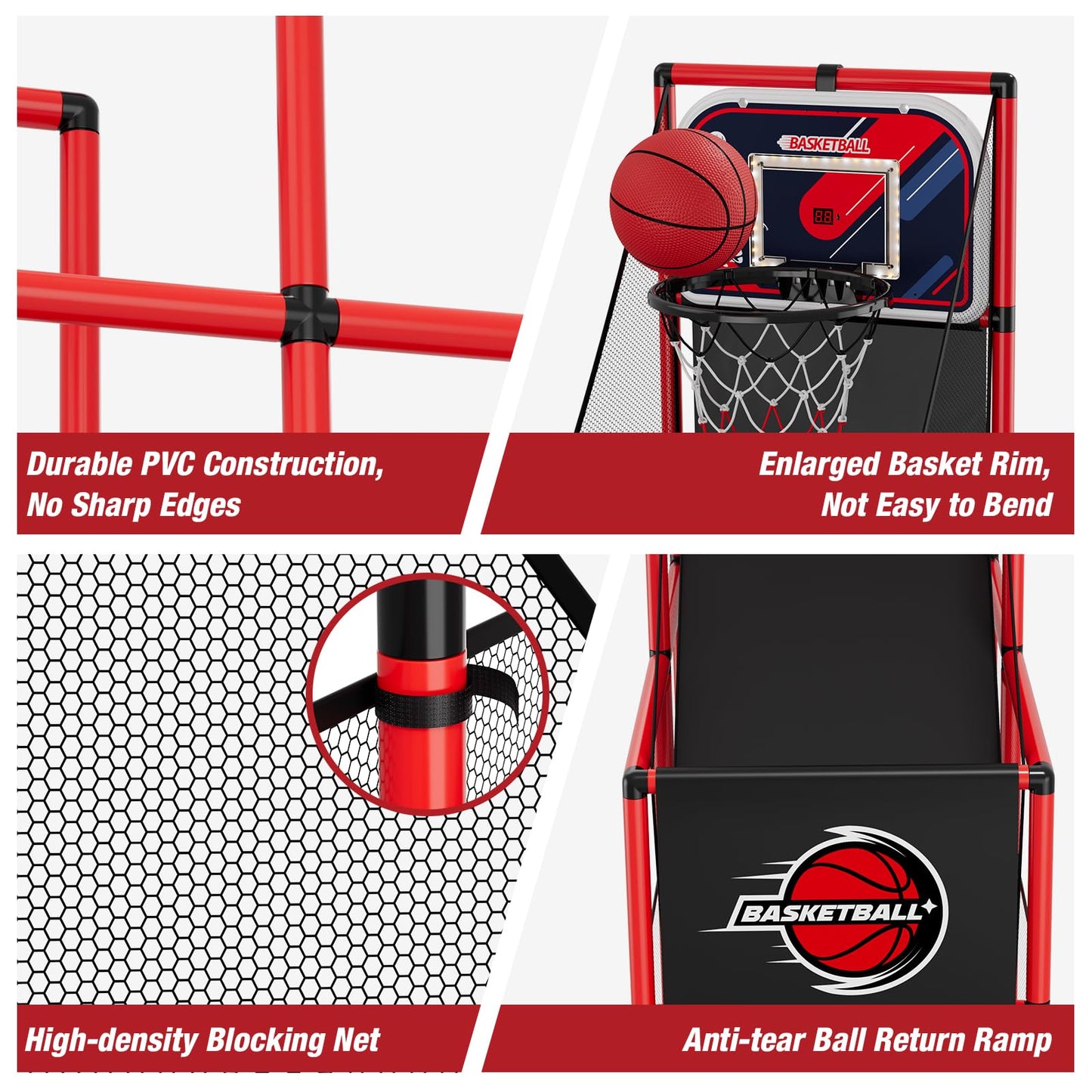 HYES Basketball Arcade Game – Indoor/Outdoor 2-in-1 with Darts, 4 Balls & Pump