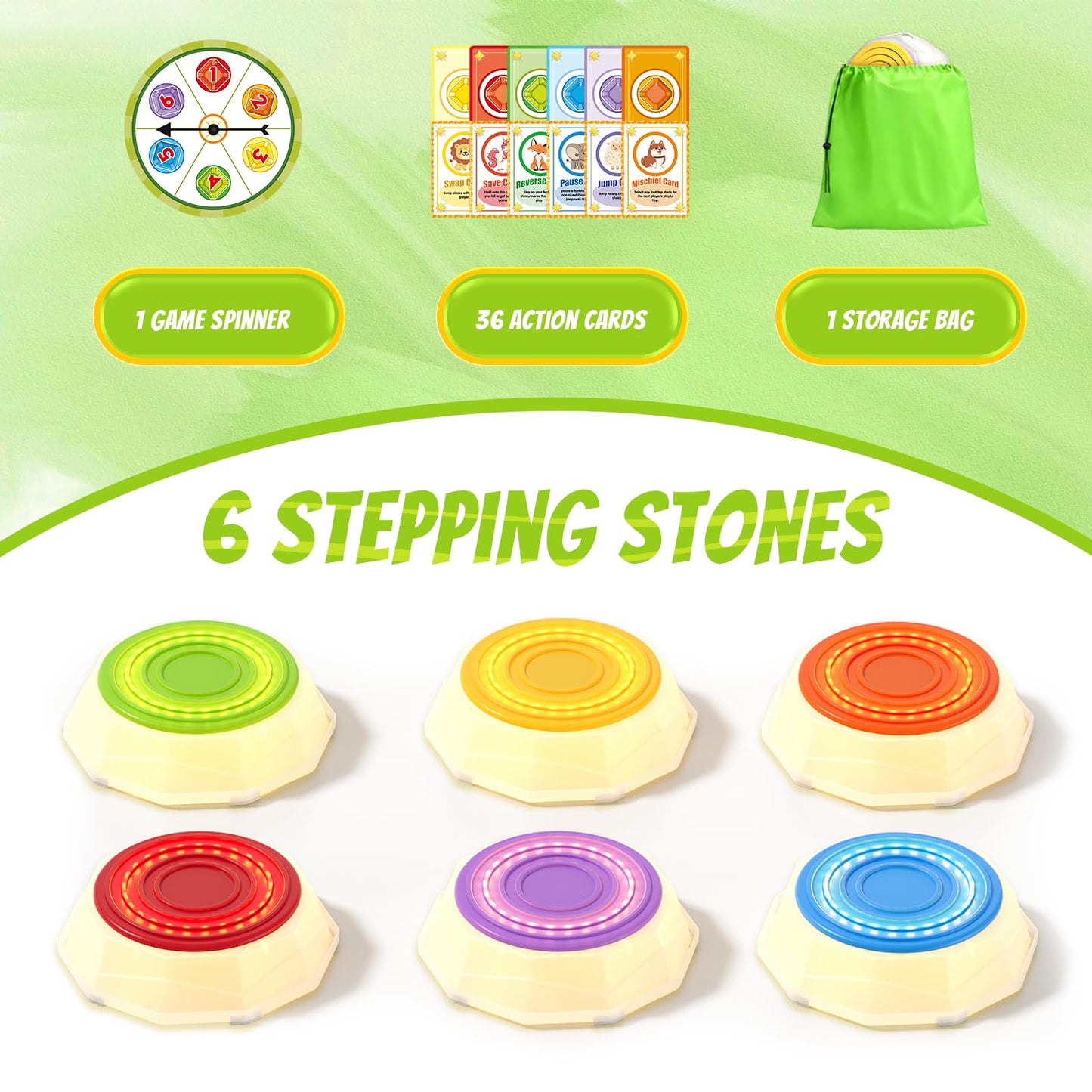 HYES Light Up Stepping Stones for Kids – 6 Pack Musical, Non-Slip, Stackable Toddler Obstacle Course