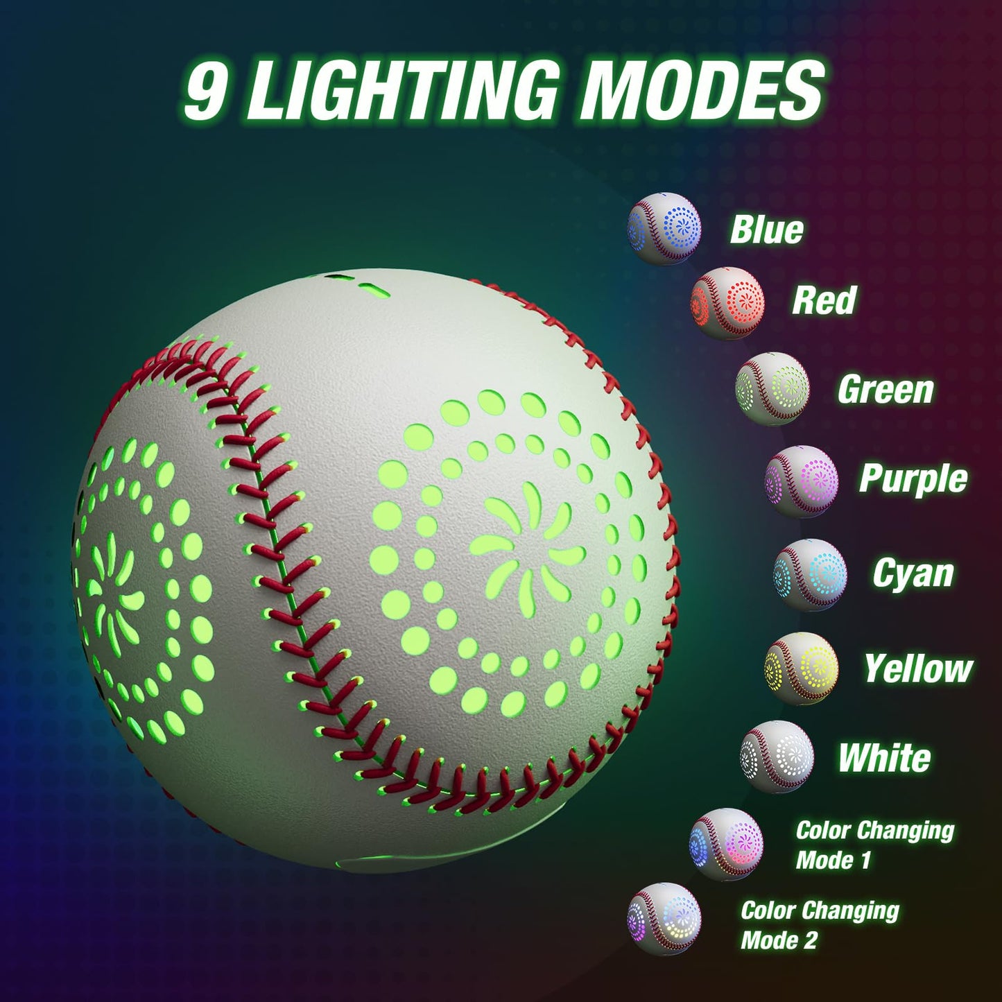 HYES Light Up Baseball with LED – 9 Lighting Modes, Rechargeable Glow in the Dark Official Size Leather Baseball