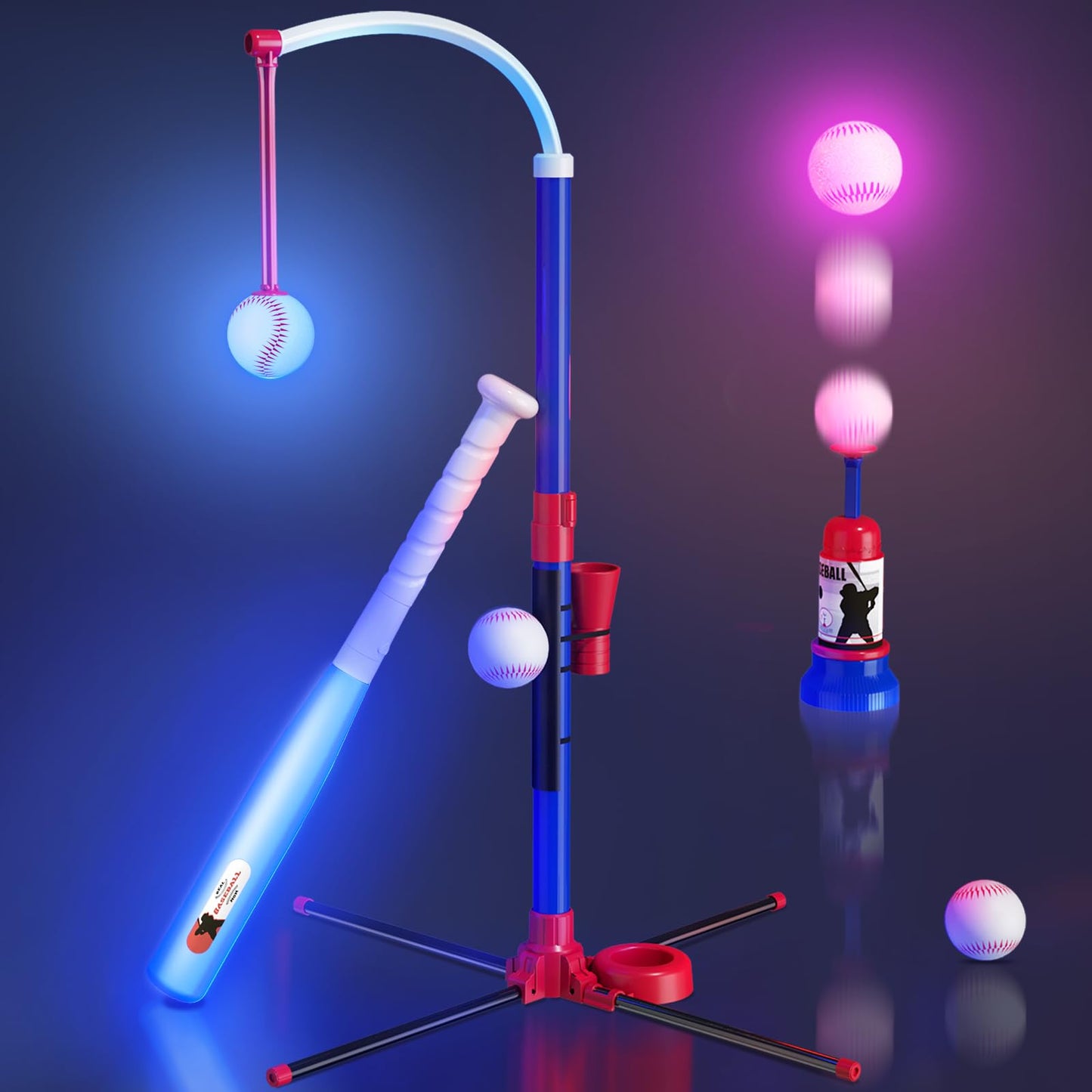 HYES 3-in-1 LED Baseball Set for Kids 3-5 | Adjustable Tee, Ball Launcher, Indoor/Outdoor