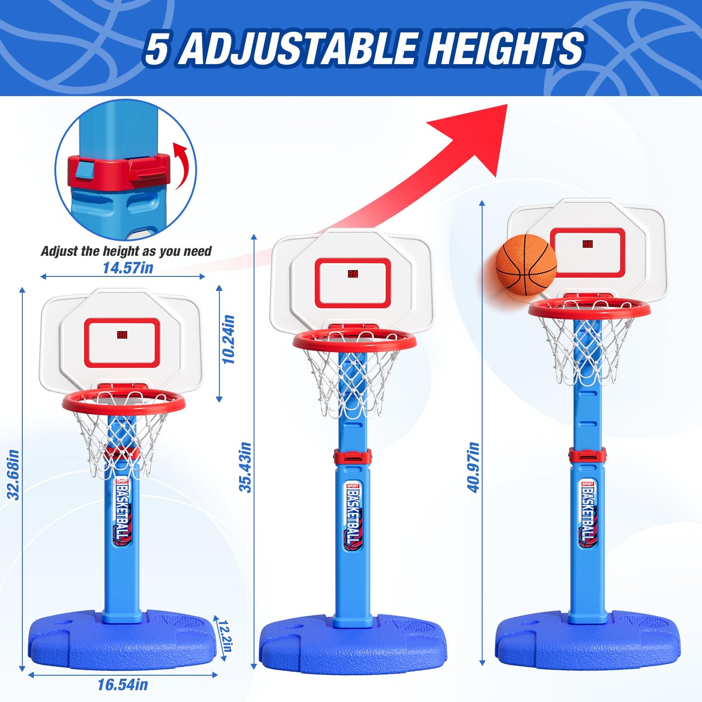 HYES Toddler Basketball Hoop with LED Rim & Scoreboard – Adjustable Indoor/Outdoor Mini Hoop