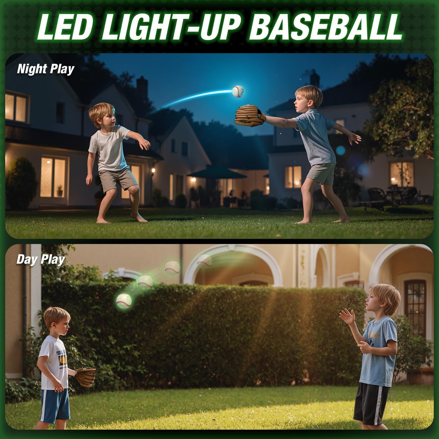 HYES Kids Glow Baseball Glove with Light Up Baseball – 9 Lighting Modes, Official Size