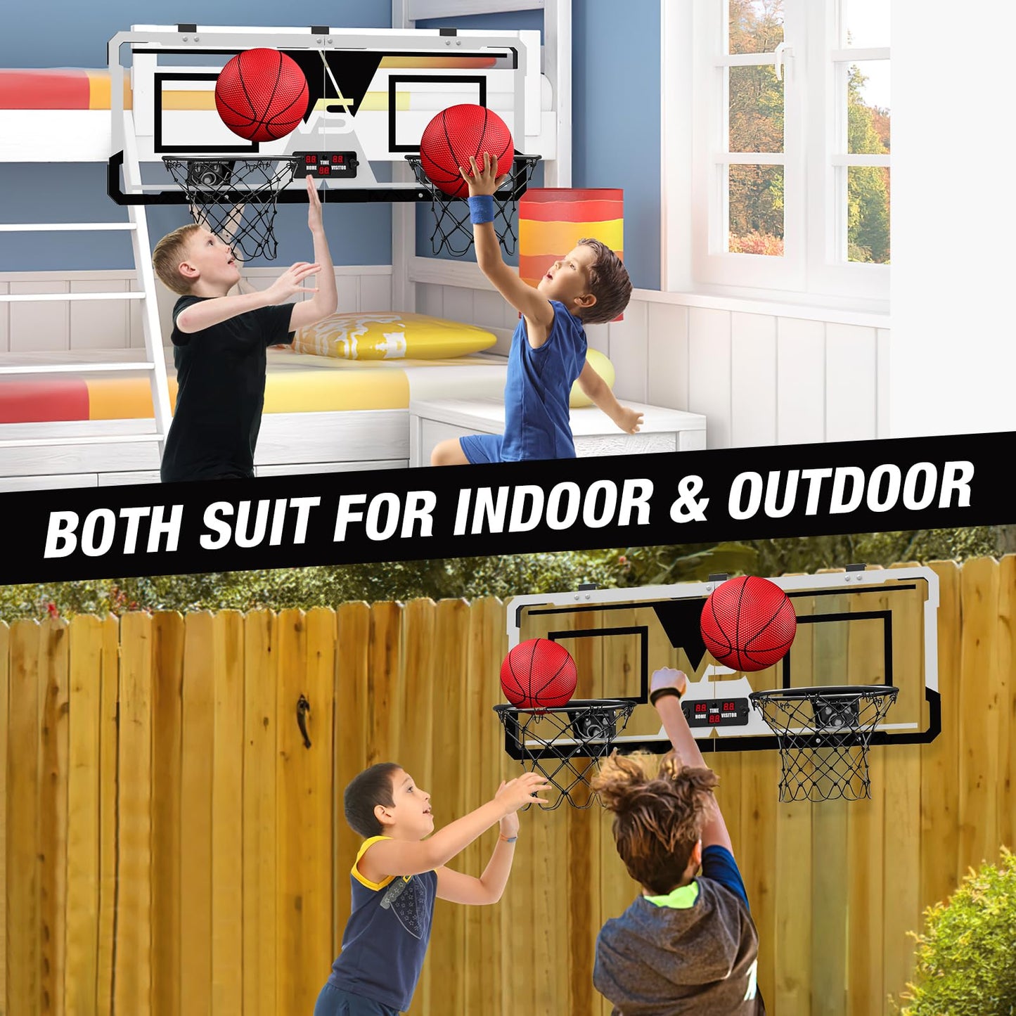 HYES 2-Player Over-Door Mini Basketball Game with Electronic Scoreboard | Dual Shot Hoop