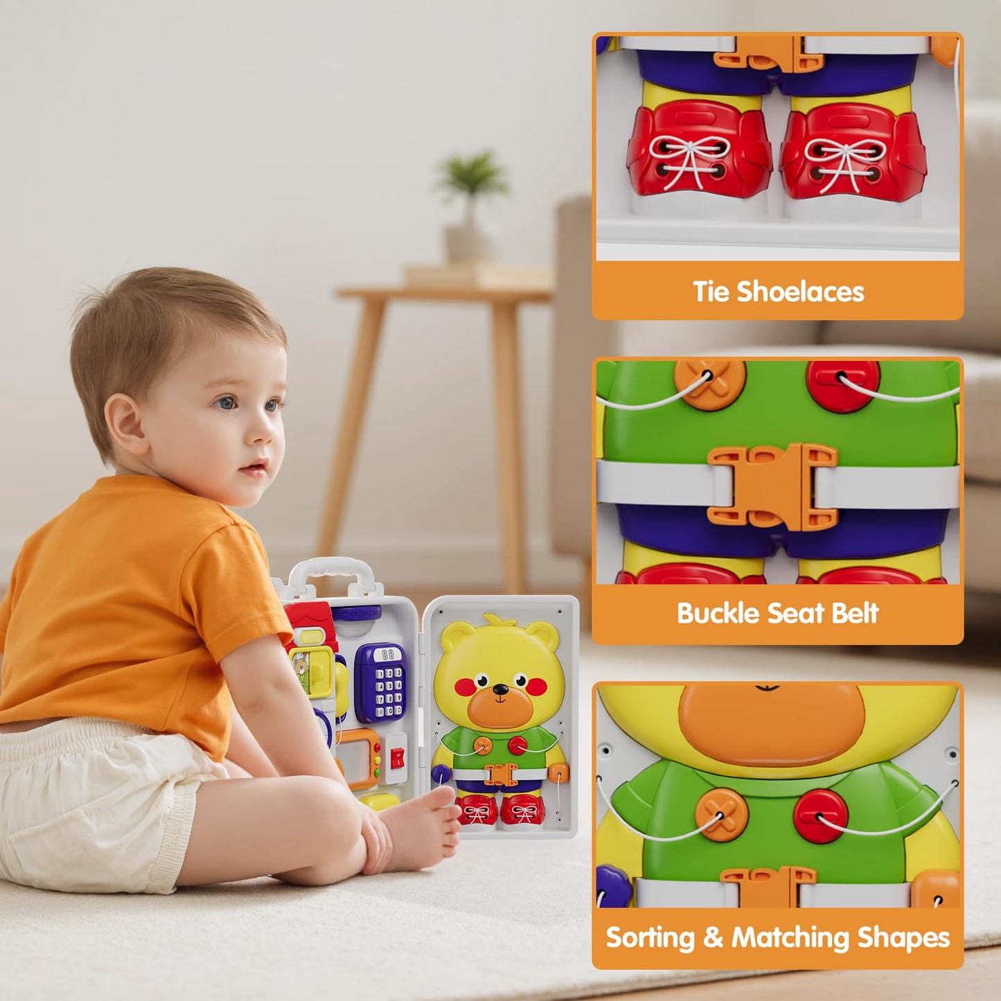HYES Montessori Busy Board for Toddlers 1-3 | Musical Toy for 12-18 Months | Portable & Durable