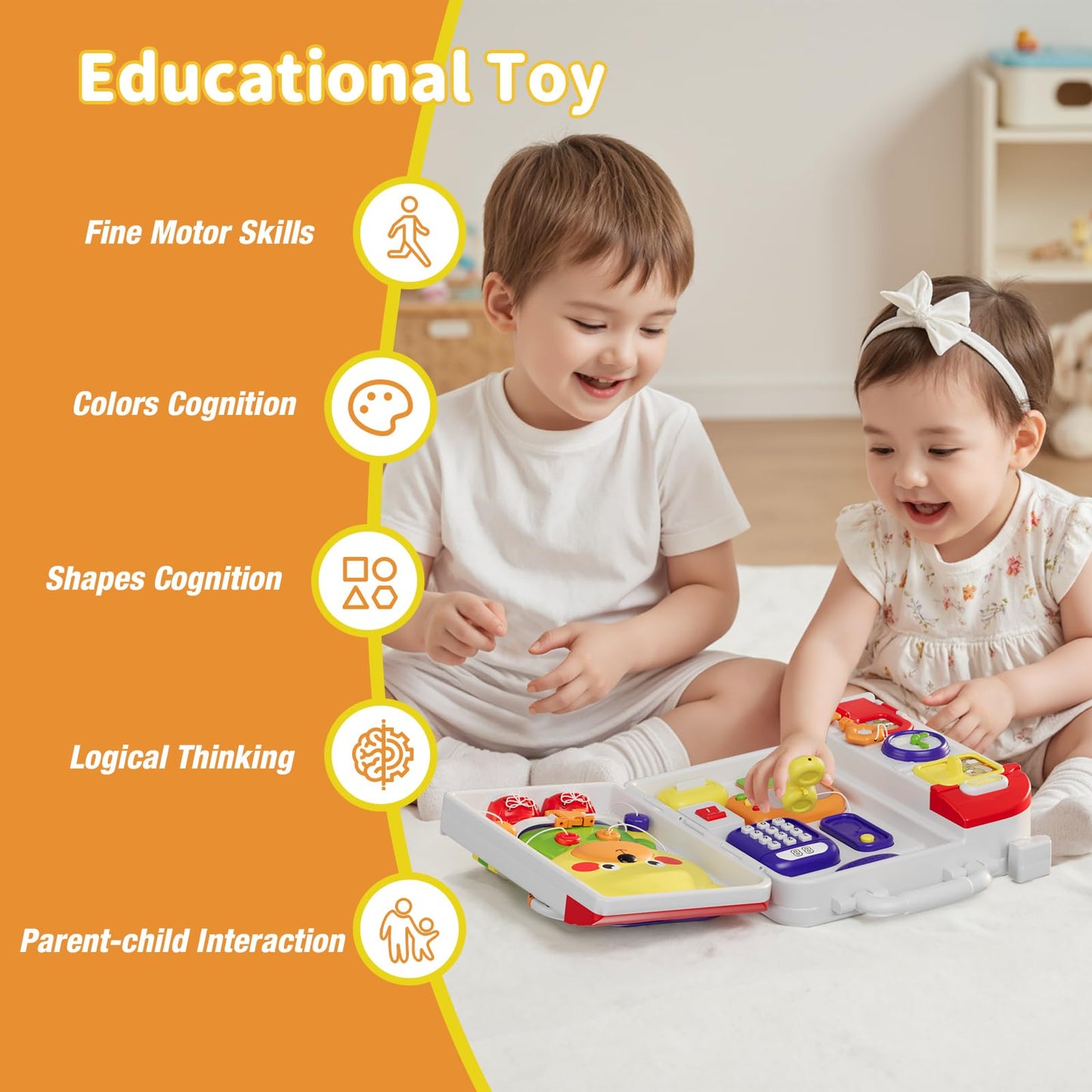 HYES Montessori Busy Board for Toddlers 1-3 | Musical Toy for 12-18 Months | Portable & Durable