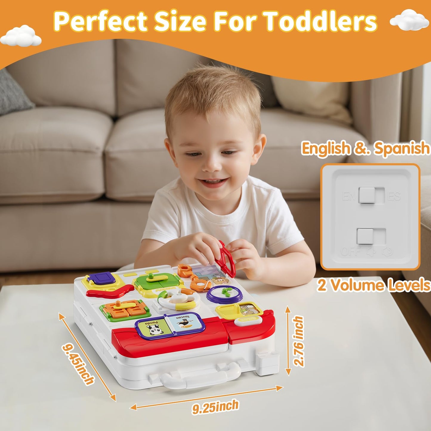 HYES Montessori Busy Board for Toddlers 1-3 | Musical Toy for 12-18 Months | Portable & Durable