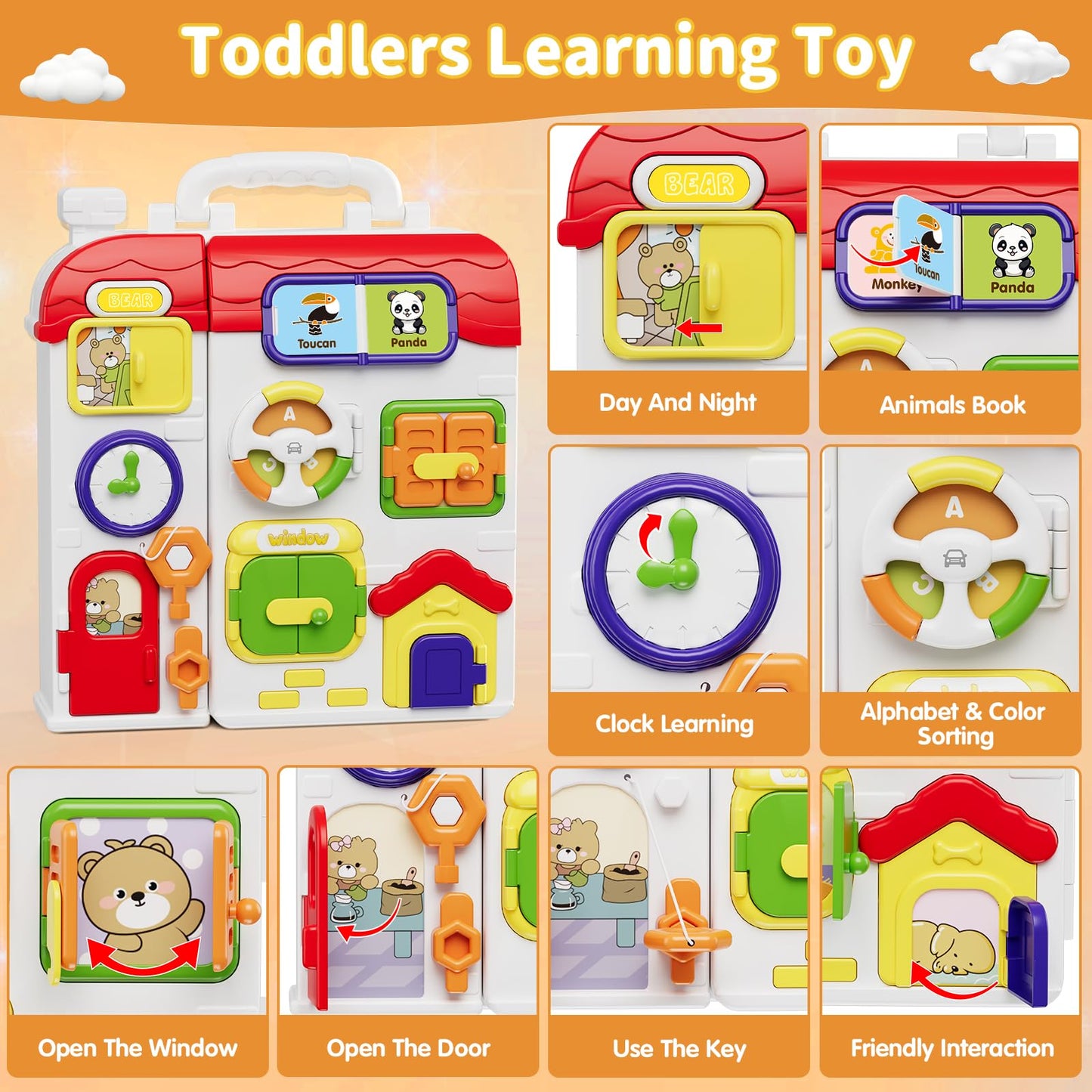 HYES Montessori Busy Board for Toddlers 1-3 | Musical Toy for 12-18 Months | Portable & Durable