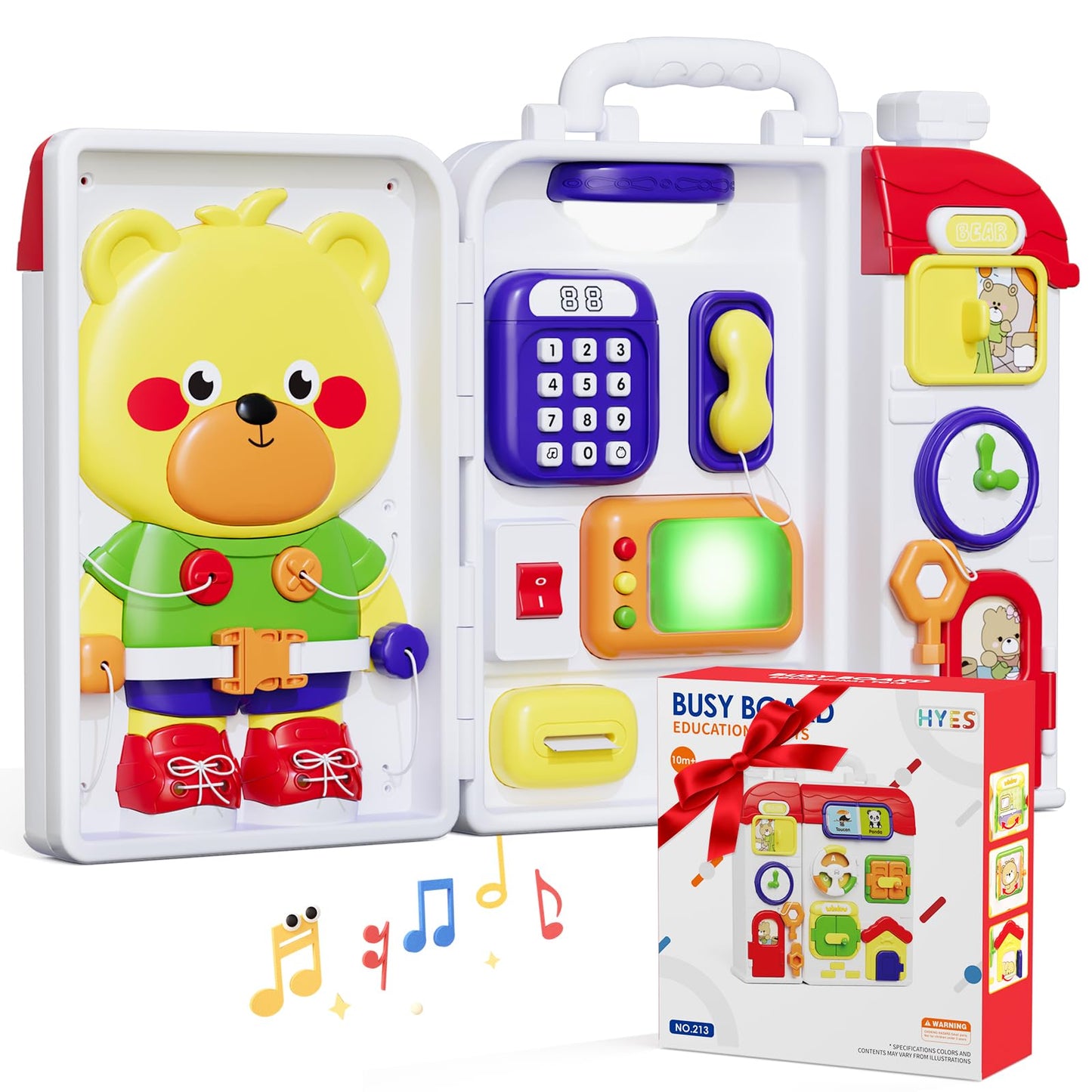 HYES Montessori Busy Board for Toddlers 1-3 | Musical Toy for 12-18 Months | Portable & Durable