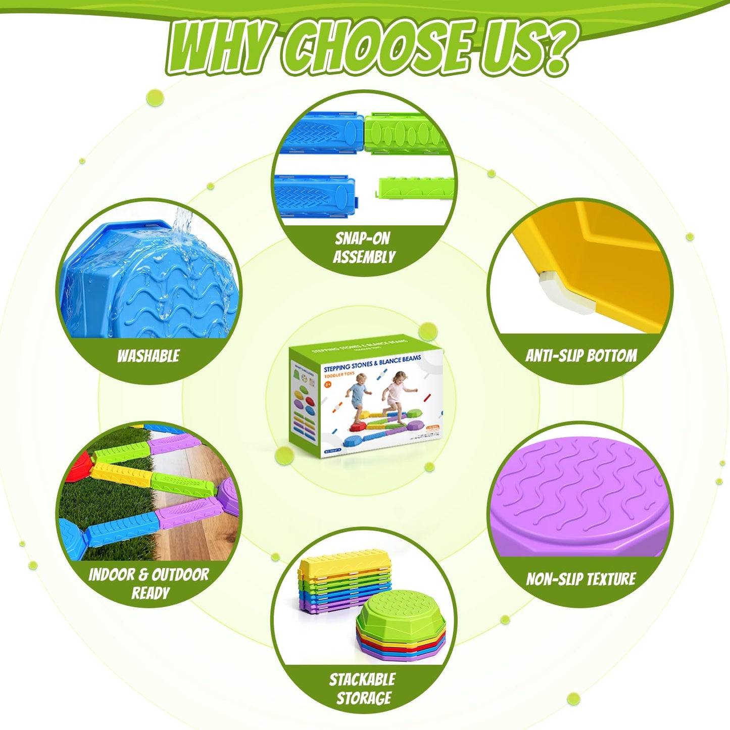 HYES Balance Beams & Stepping Stones — Sensory Obstacle Course Toys for Kids 3-5