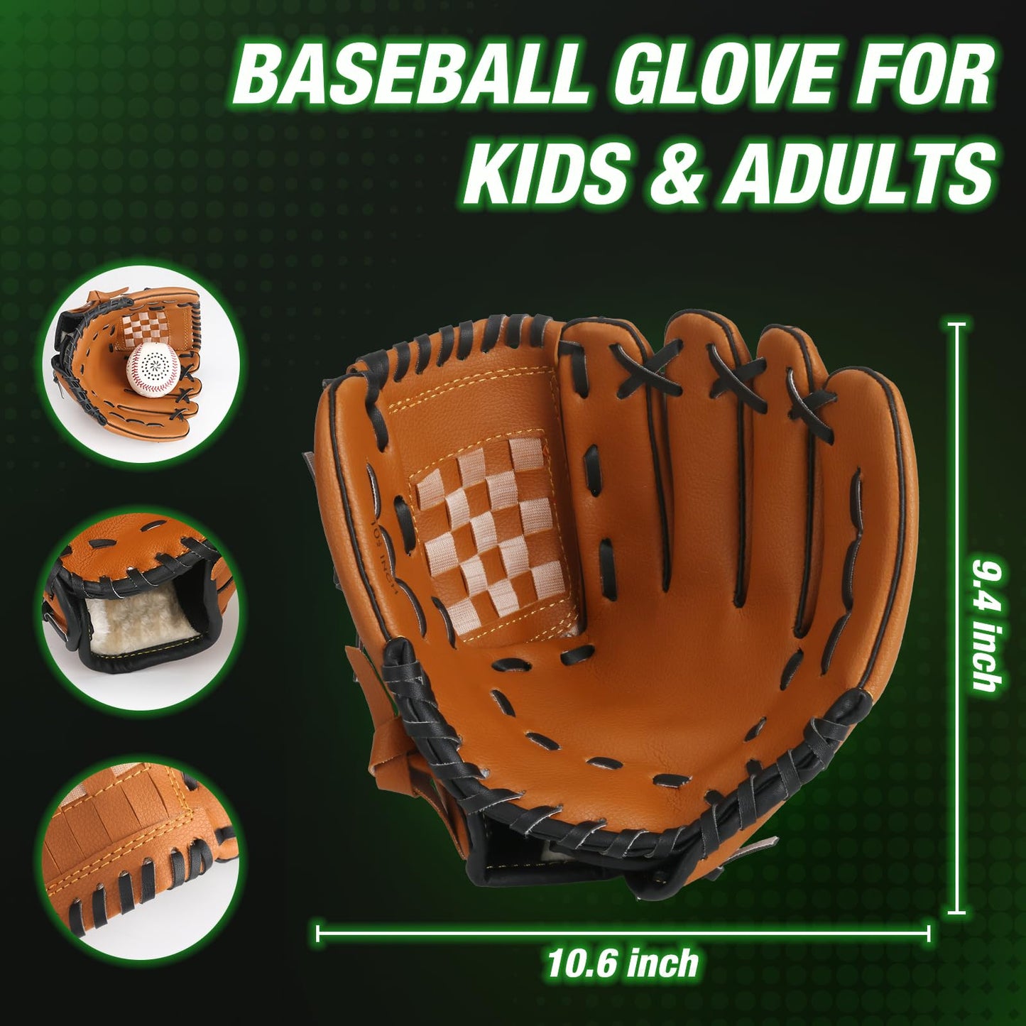 HYES Kids Glow Baseball Glove with Light Up Baseball – 9 Lighting Modes, Official Size