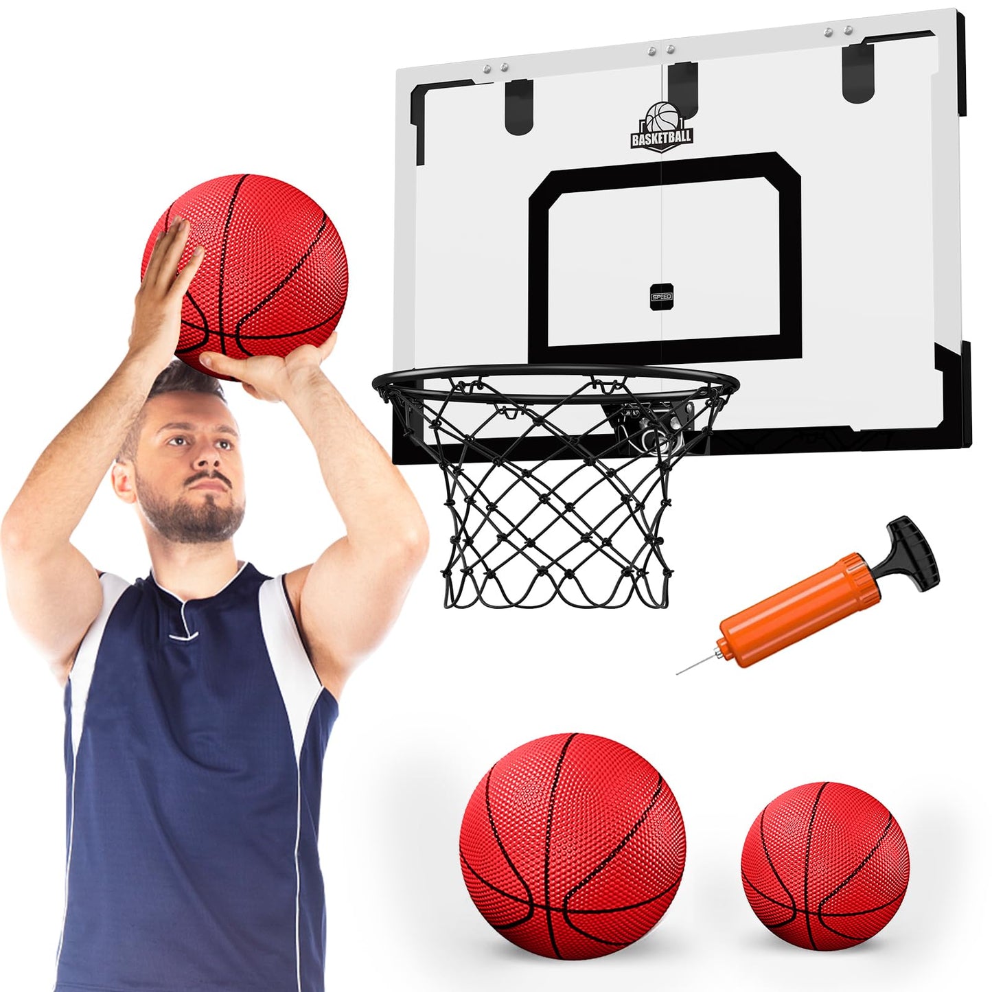HYES 24x16 Large Indoor Basketball Hoop – Over-the-Door Backboard, Sturdy Rim, Fun Gift for Adults & Kids | Black
