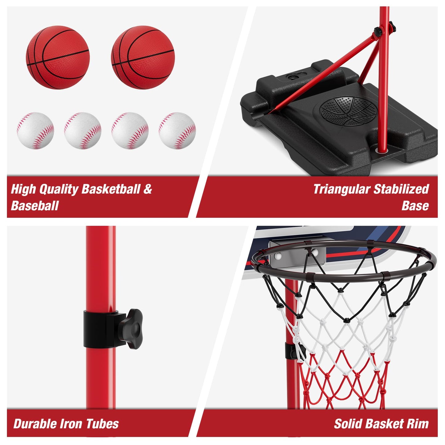 HYES 4 in 1 Kids Basketball Hoop & Tball Set for Toddlers 3-5 – Adjustable, Stable, Portable