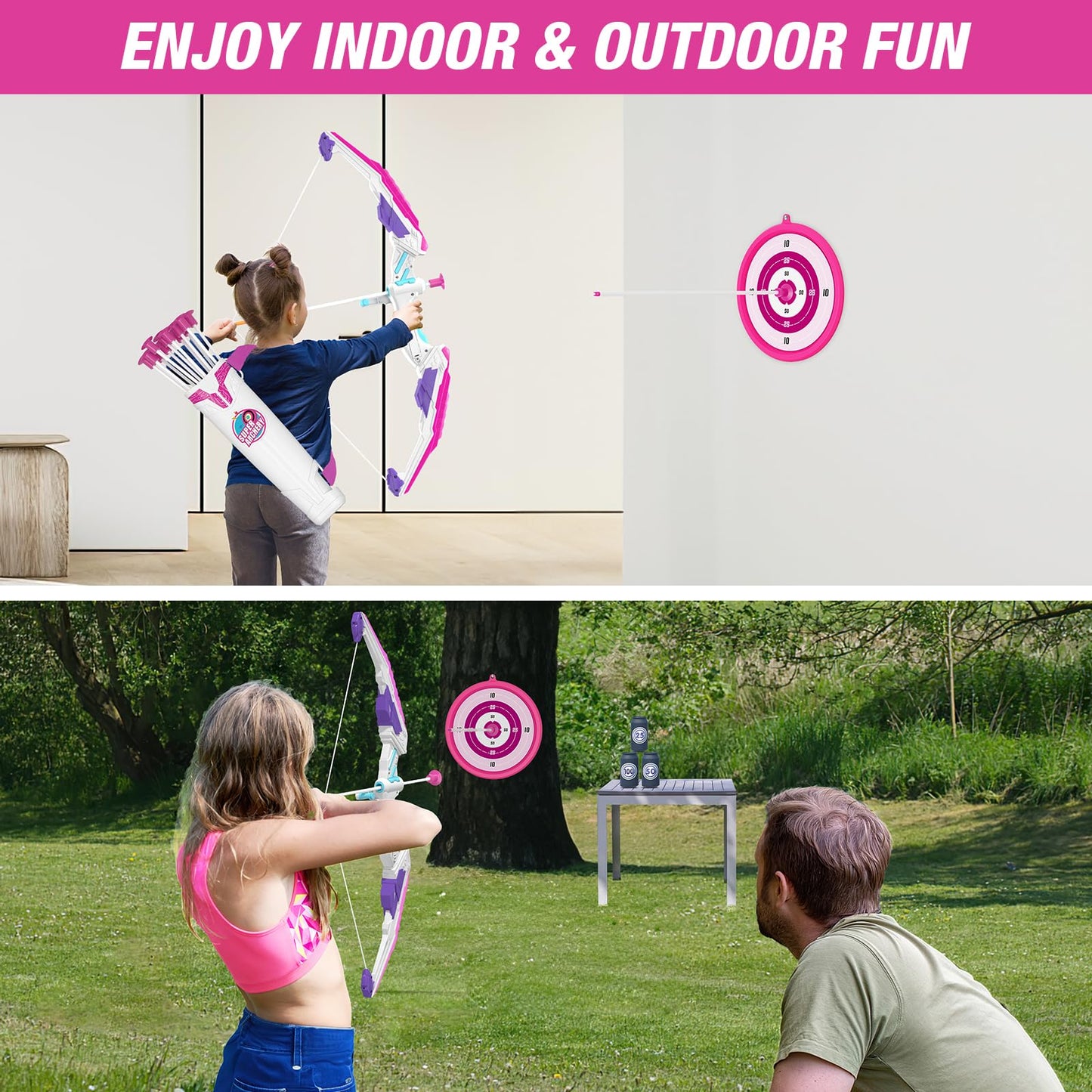 HYES Kids Bow and Arrow – LED Light Up Archery Set with 12 Suction Cup Arrows