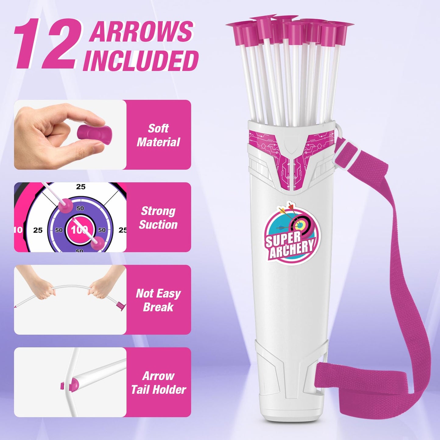 HYES Kids Bow and Arrow – LED Light Up Archery Set with 12 Suction Cup Arrows
