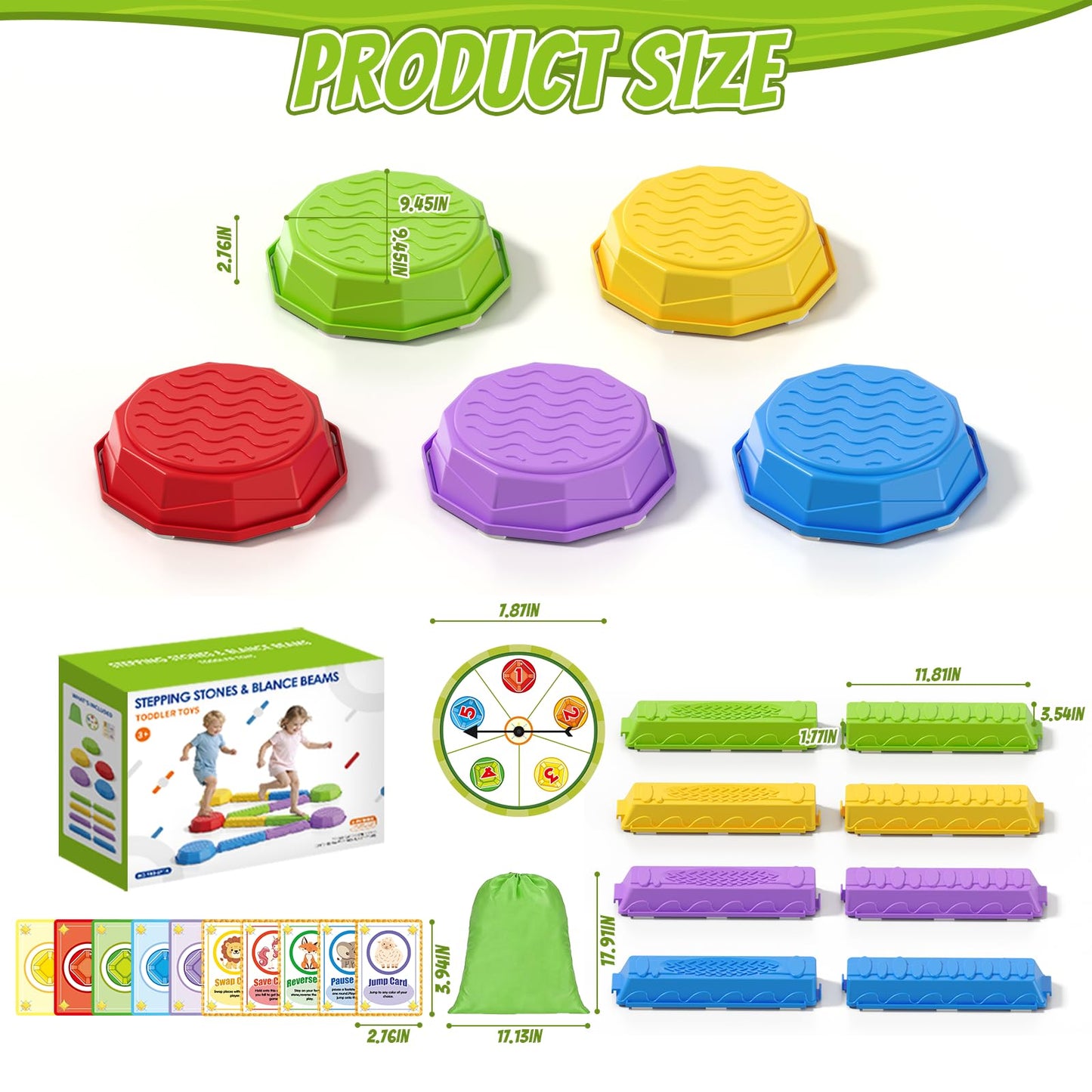 HYES Balance Beams & Stepping Stones — Sensory Obstacle Course Toys for Kids 3-5