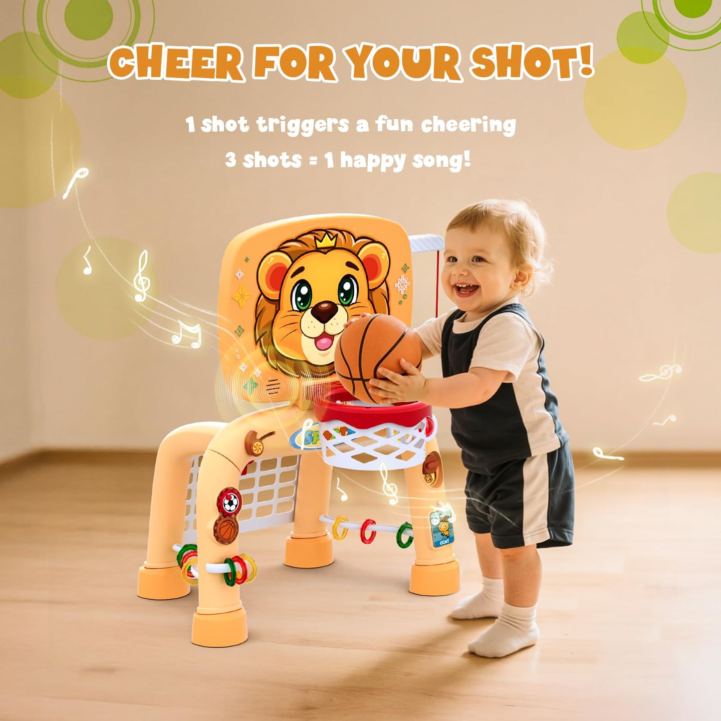 HYES 3-in-1 Toddler Sports Center: Basketball Hoop, Soccer Goal & Learning Abacus for Ages 1–3