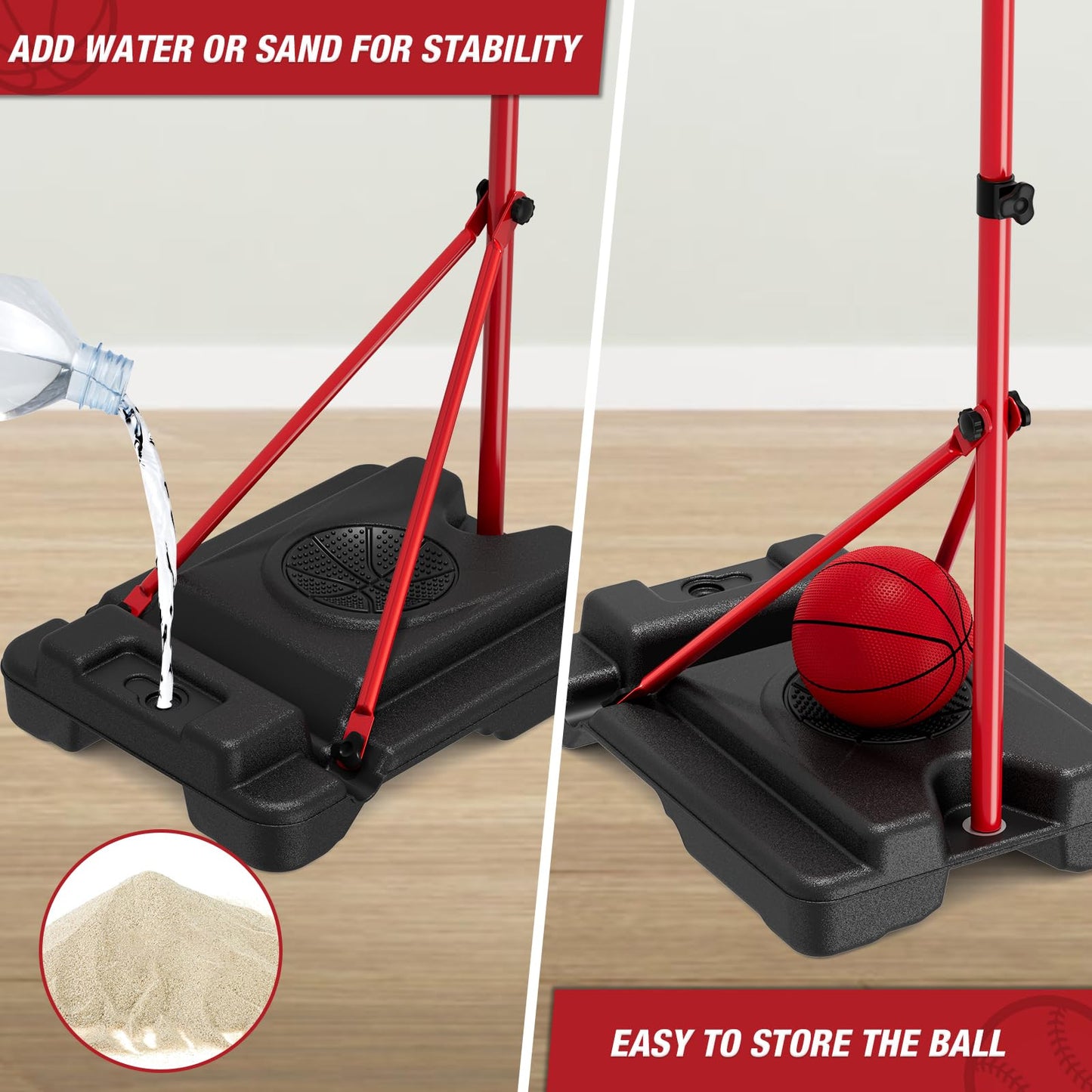 HYES 4-in-1 Kids Basketball Hoop & T-Ball Set – Adjustable Indoor/Outdoor Play for Ages 3-8