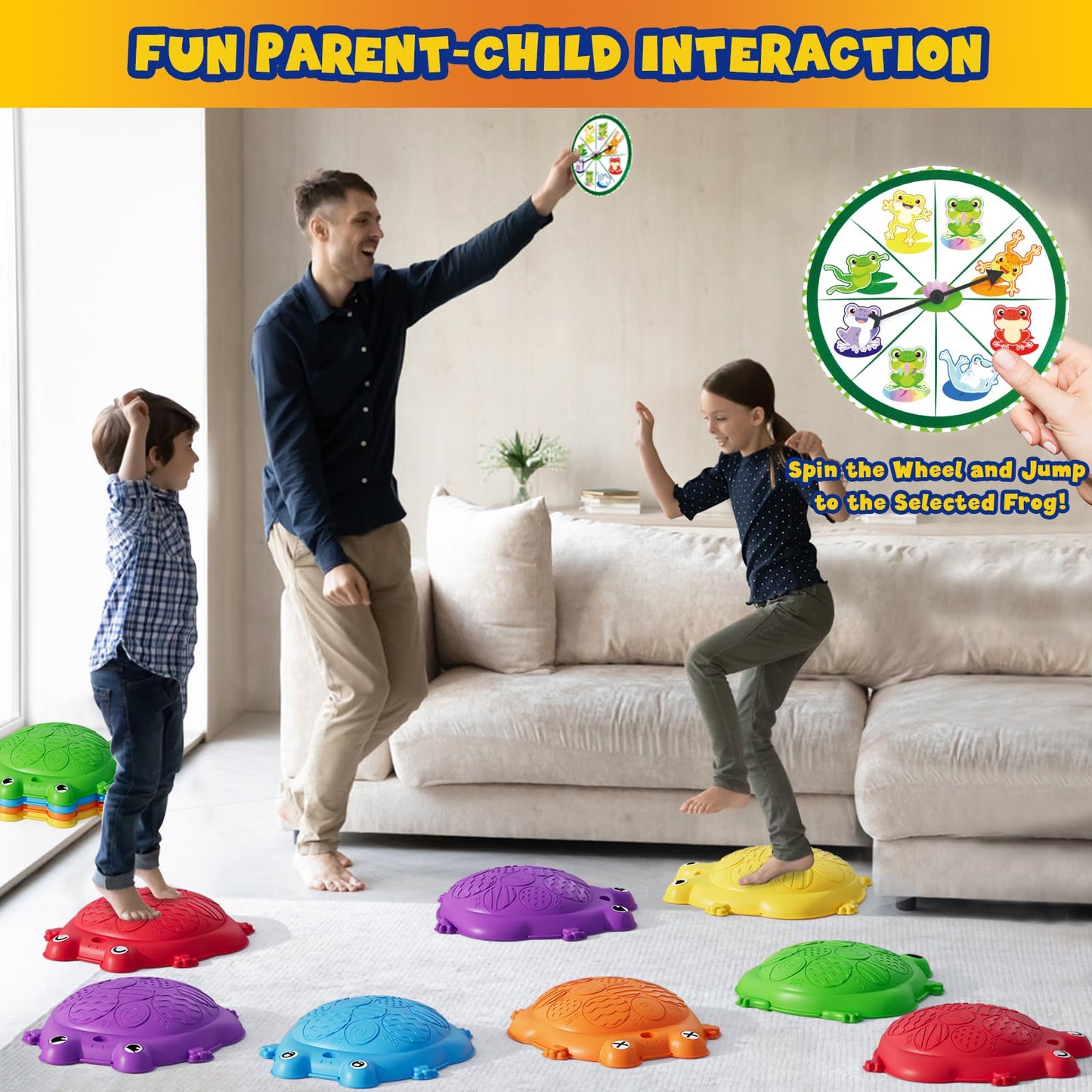HYES Stepping Stones for Kids – 12-Piece Non-Slip Balance Stones for Indoor/Outdoor Play